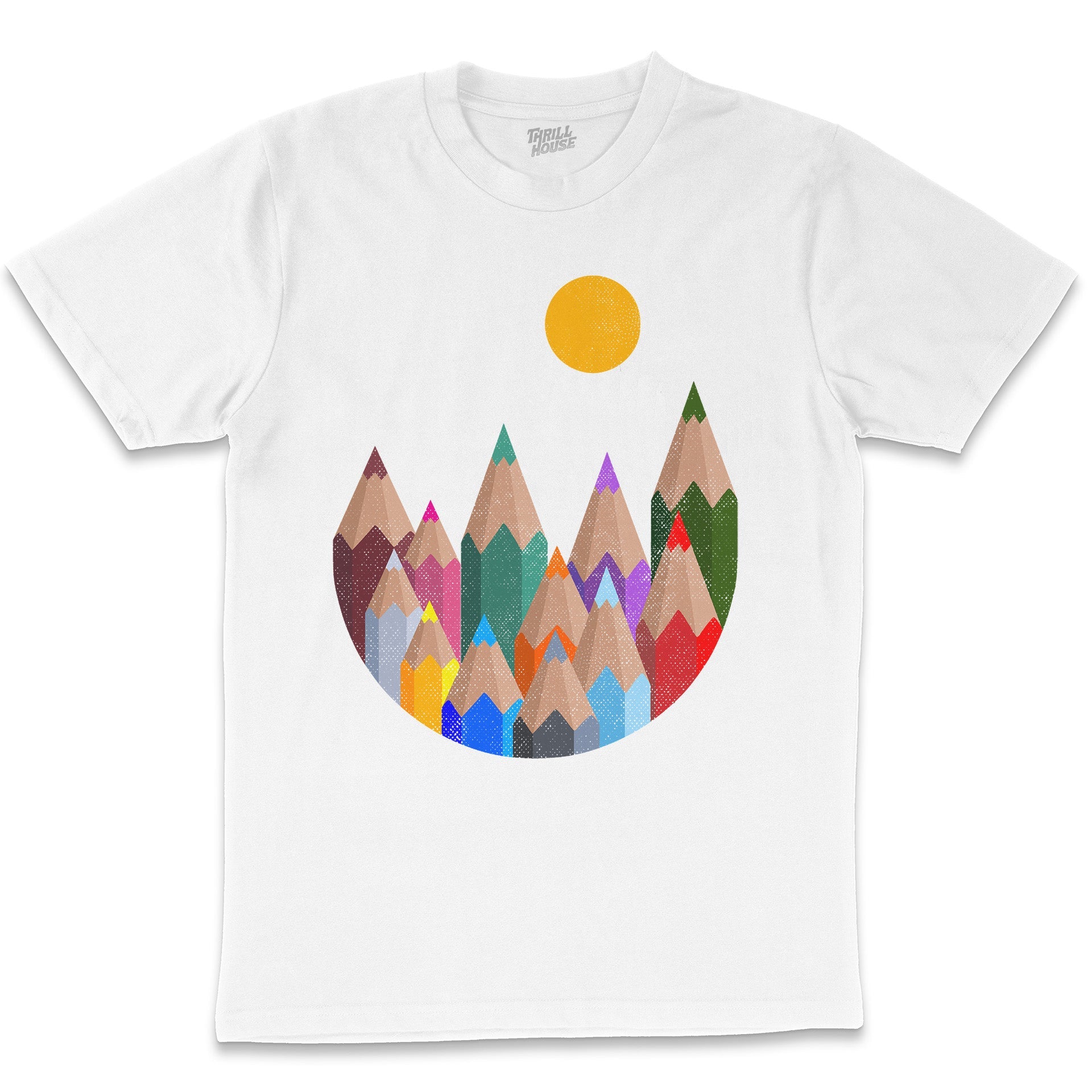 12 Colour Mountains Couloured Pencils Artistic Artsy Cotton Fun Cool T-Shirt