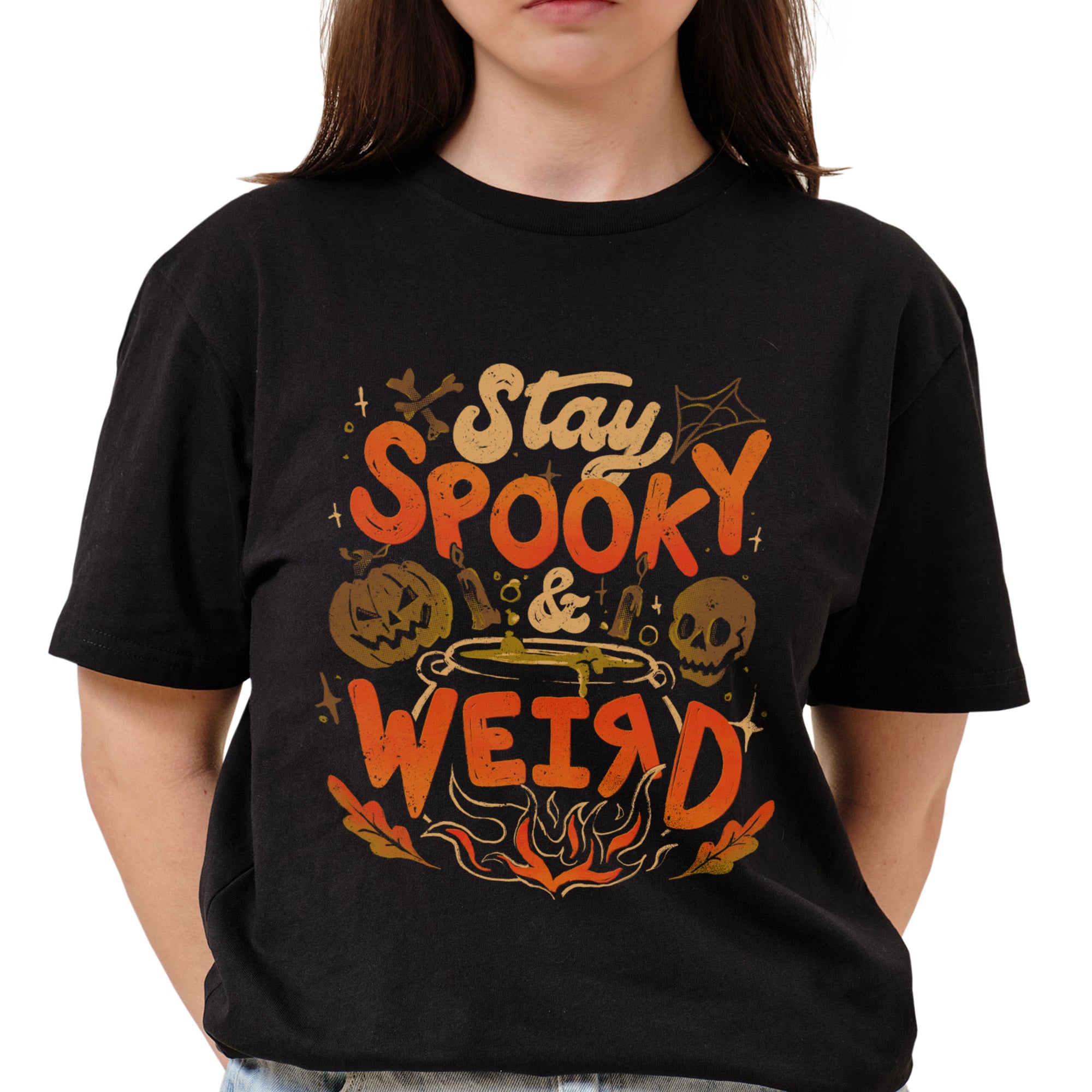 Stay Spooky and Weird - Dark Cute Evil Halloween Pumpkin T-Shirt