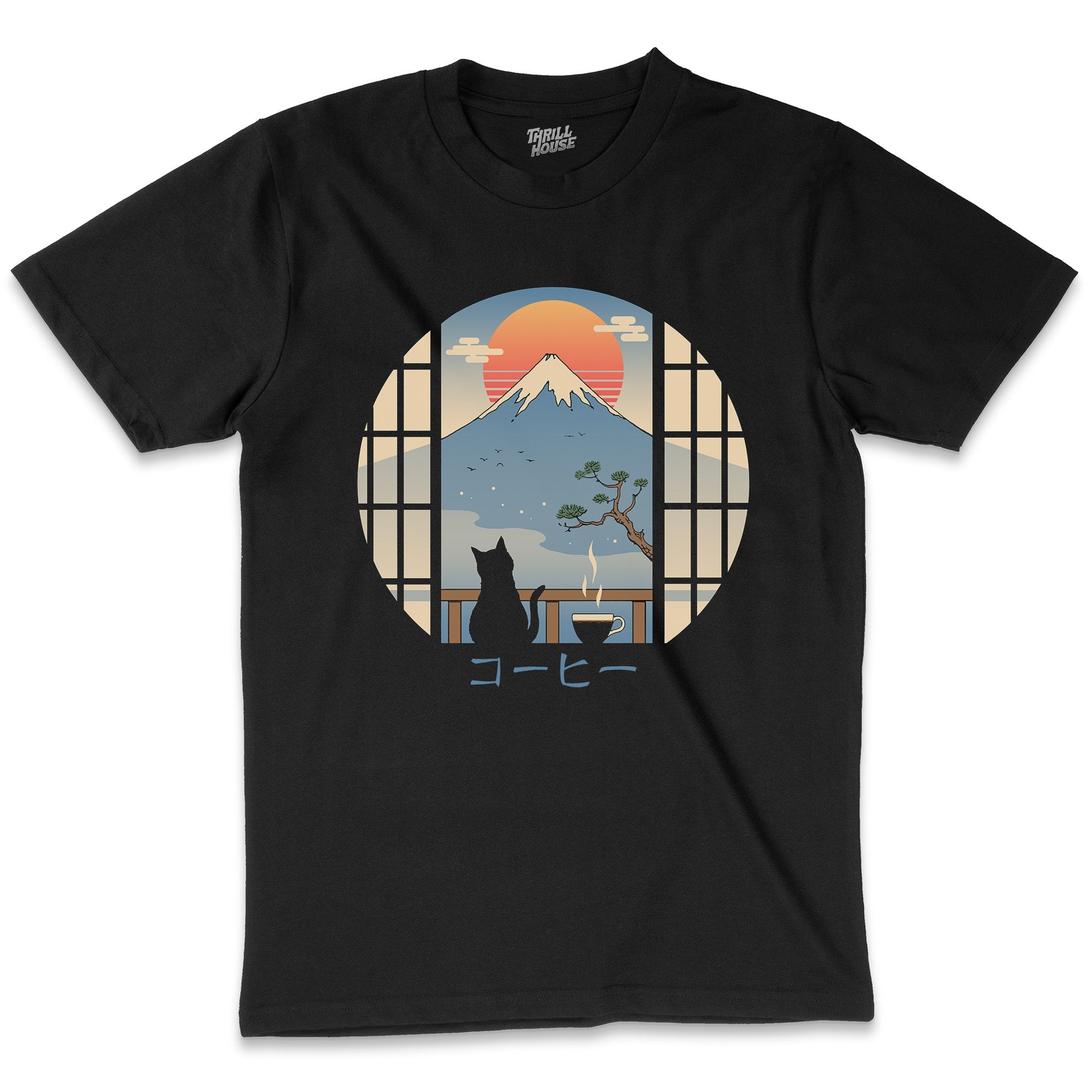 Coffee Cat in Mt.Fuji T-Shirt Australia Online Black