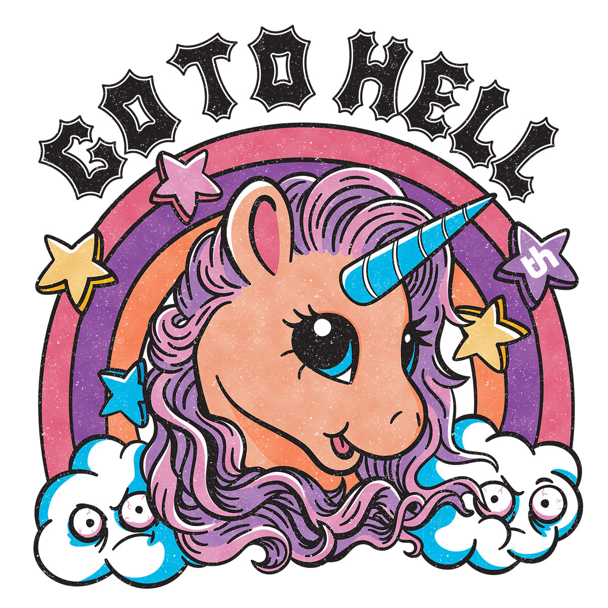 Go to Hell Funny Rude Unicorn Anti-Social Slogan Offensive Cute Fantasy Cotton T-Shirt