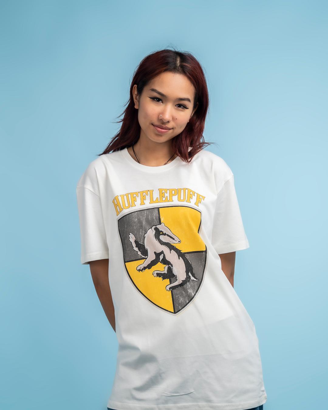 Harry Potter Hufflepuff Crest Hogwarts Witchcraft Wizardry School Officially Licensed Cotton T-Shirt
