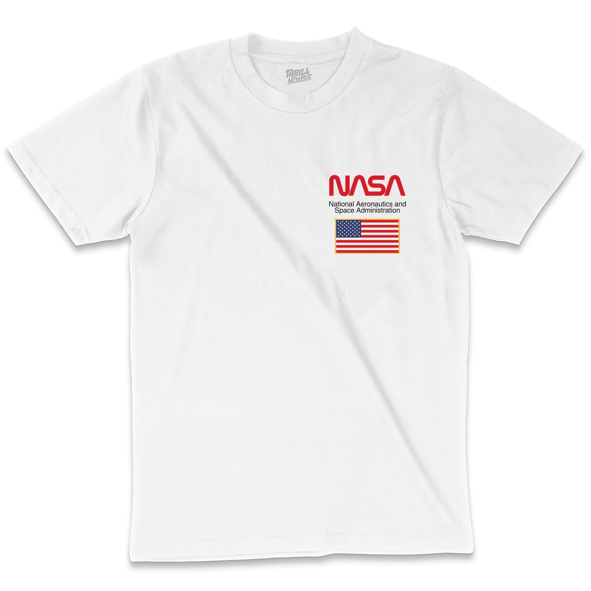 NASA Flag Pocket USA Space Exploration Program Planets Solar System Geek Nerd Stripes Licensed T-Shirt