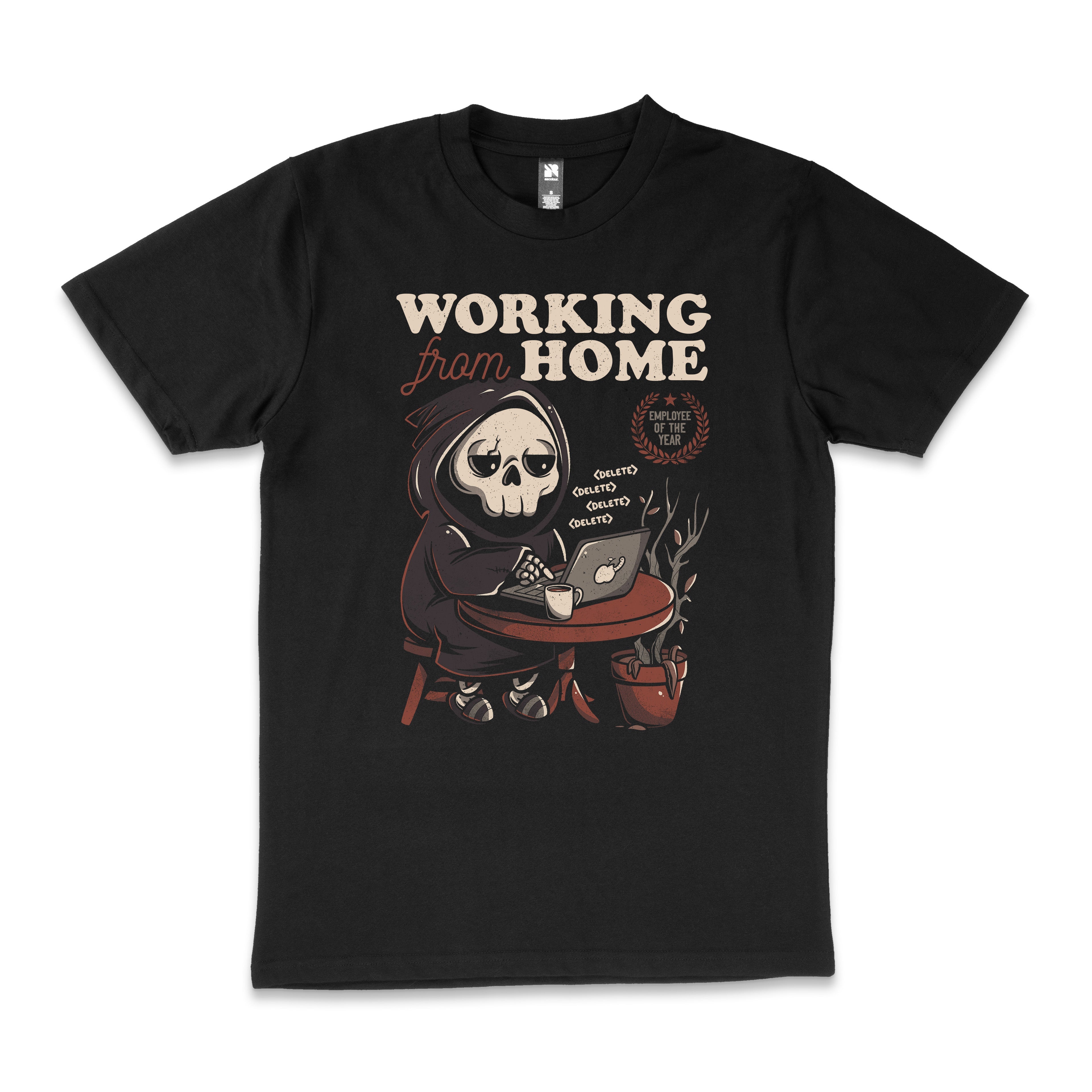 Working From Home Dark Humour Grim Reaper Funny Humorous Cotton T-Shirt