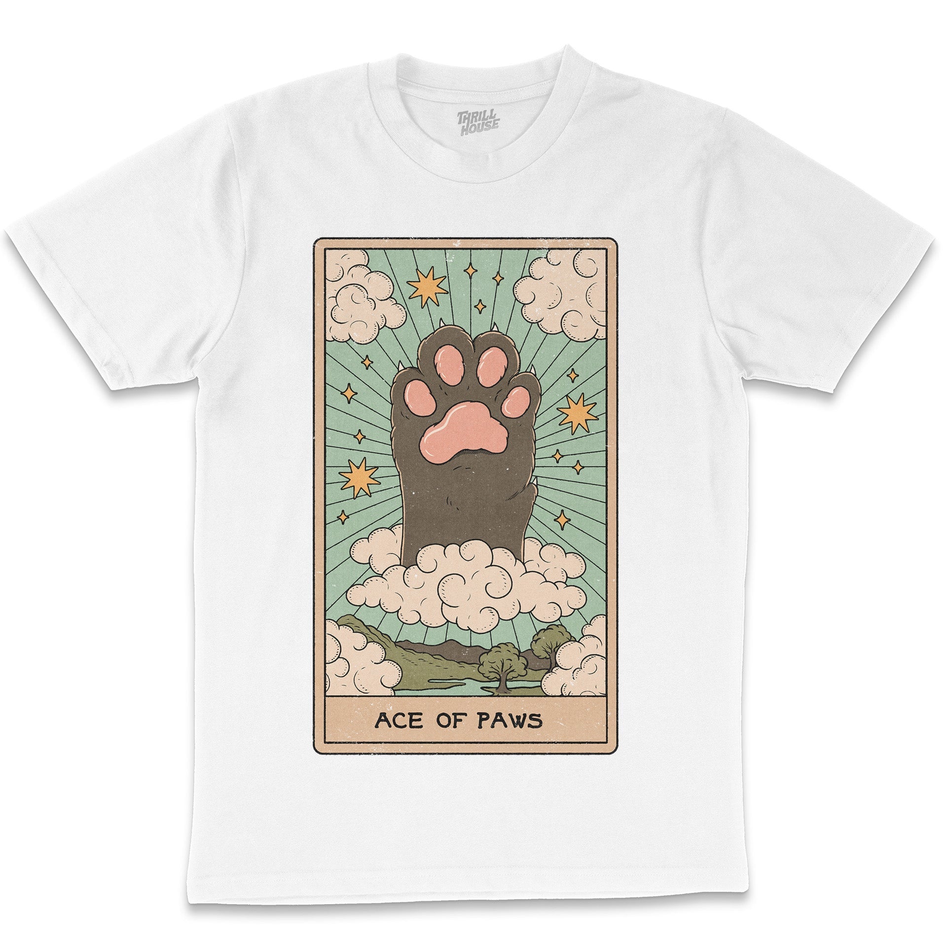 Ace Of Paws Funny Cat Tarot Card Parody Spiritual Pet Feline Esoteric Yoga Cotton T-Shirt