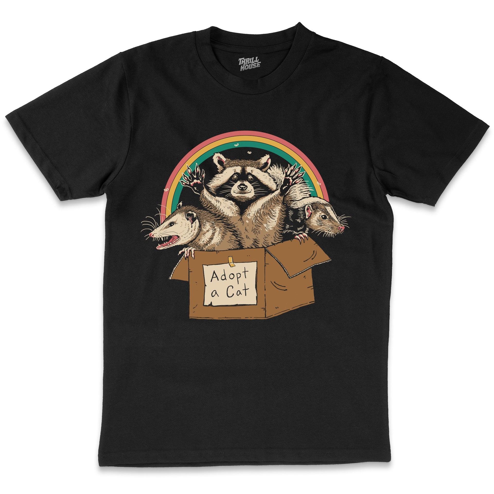 Adopt Forbidden Cats Funny Possum Raccoon Badger Animal Rodent Cute Rainbow Pet Cotton T-Shirt