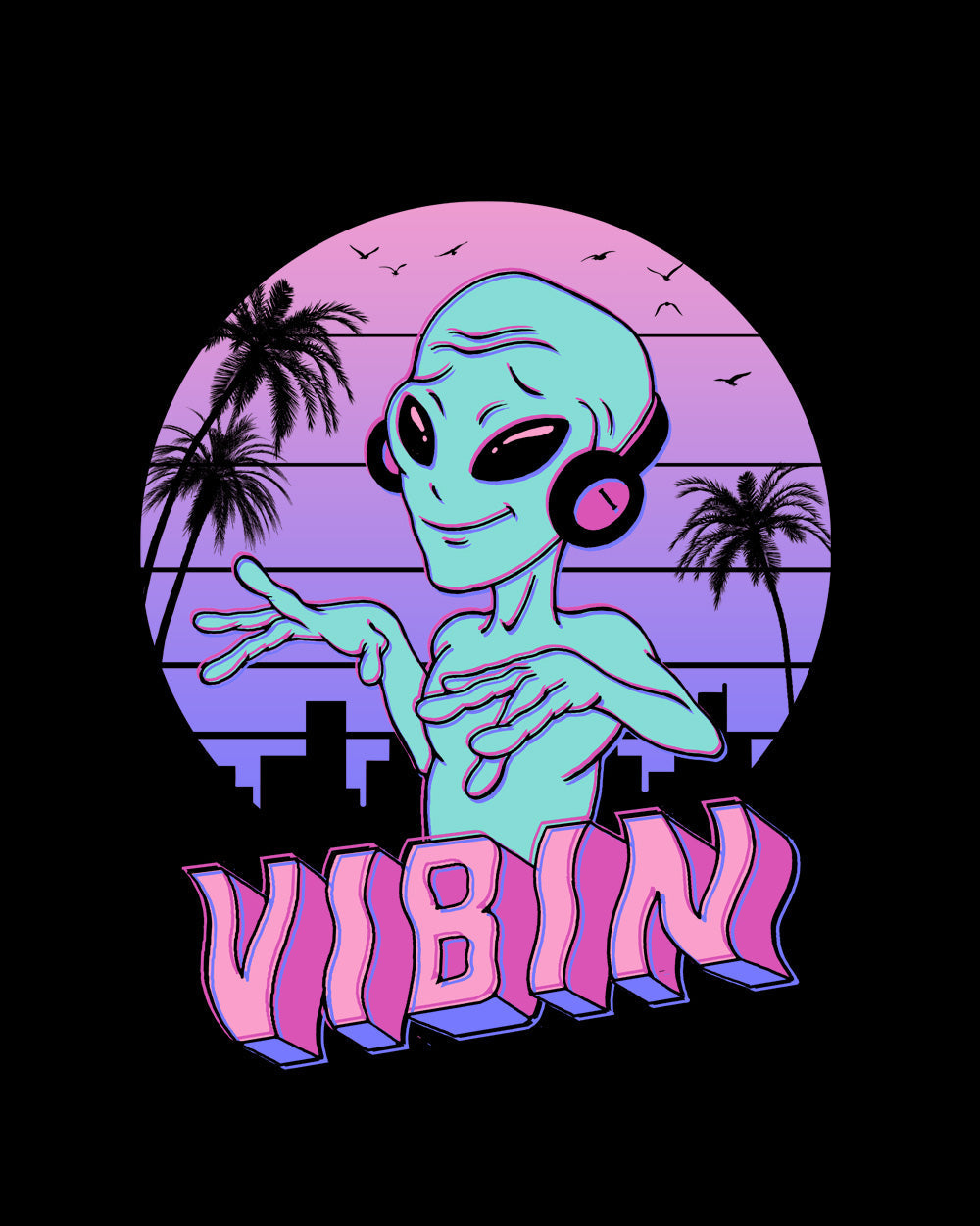 Alien Vibes Funny Cool Sci-Fi Space Vaporwave 80s Retro Vibe Extra Terrestrial Cotton T-Shirt