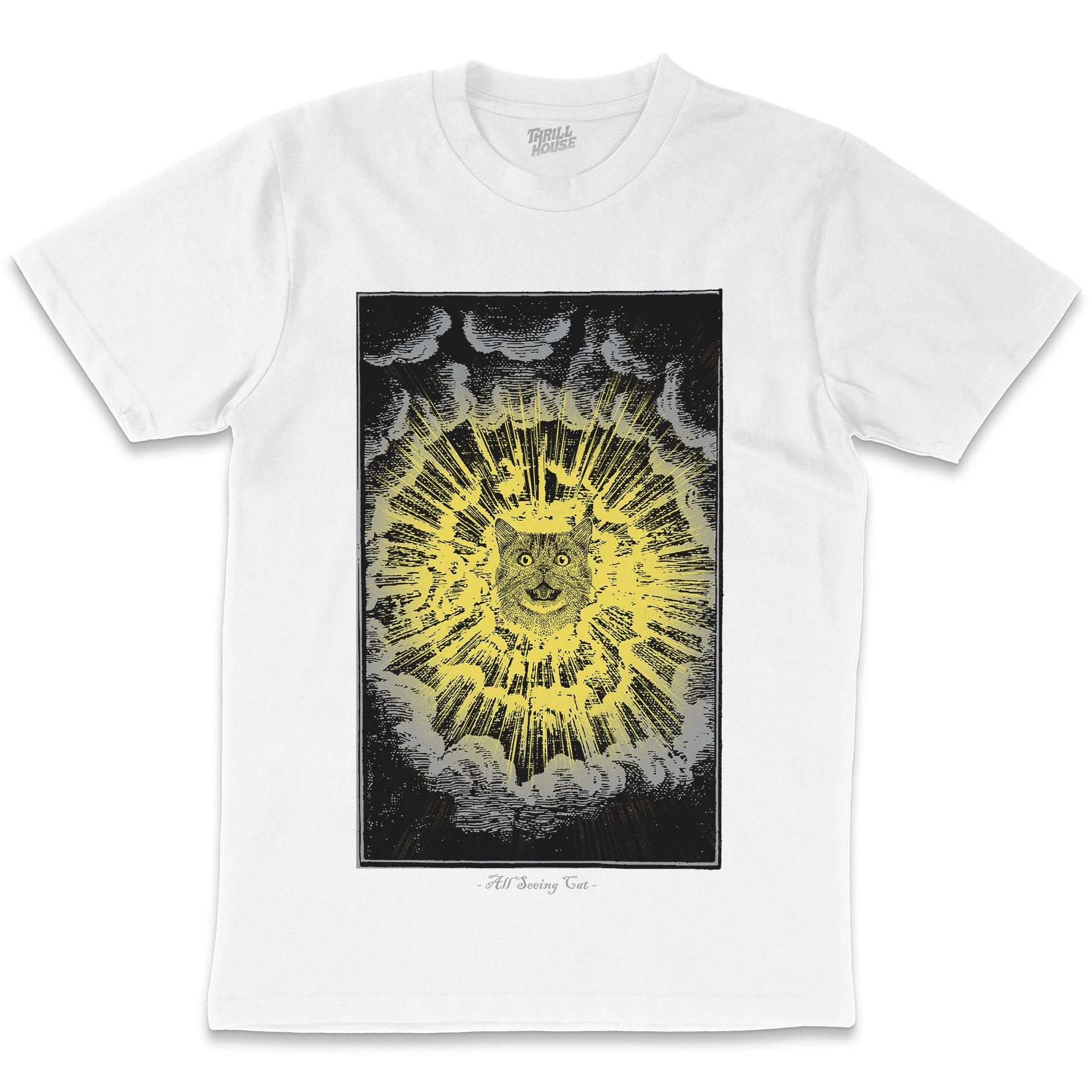 All Seeing Cat Funny Kitty Overlord Spiritual Masonic Tarot Cat Animal Pet Parody Cotton T-Shirt