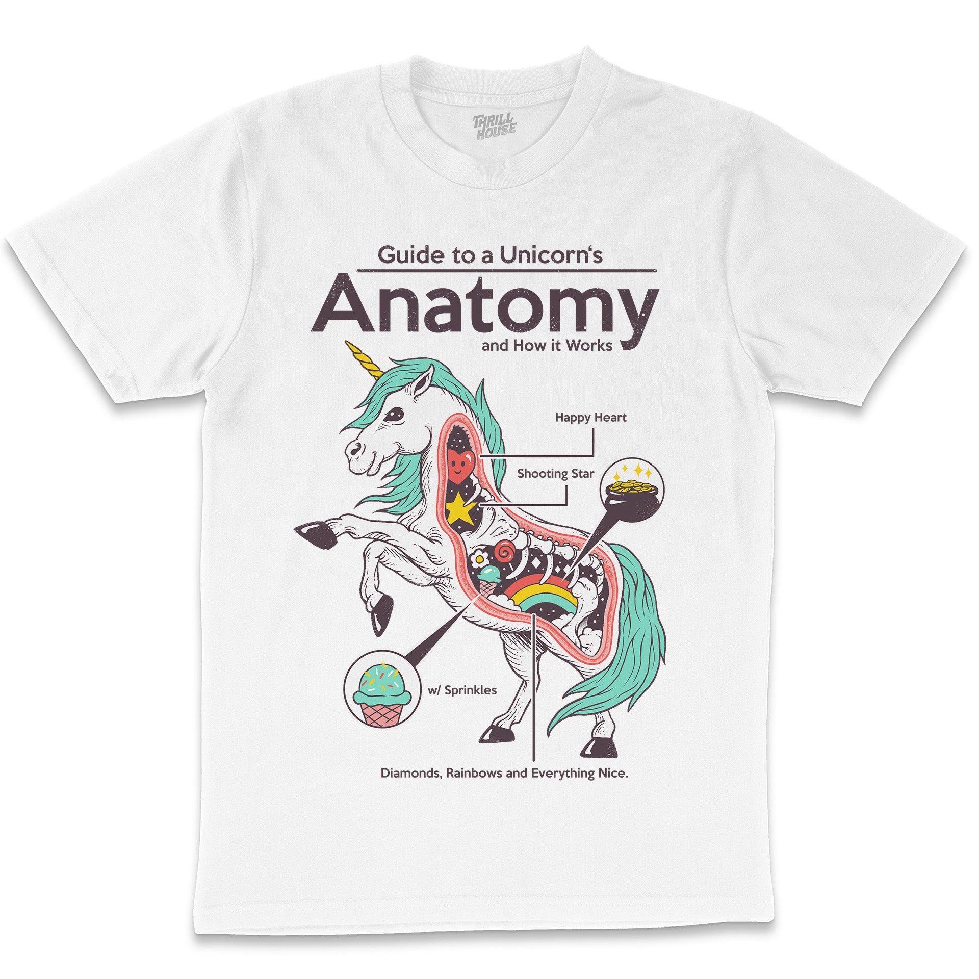 Anatomy of a Unicorn Funny Rainbow Sprinkles Cute Fantasy Mythical Cotton T-Shirt