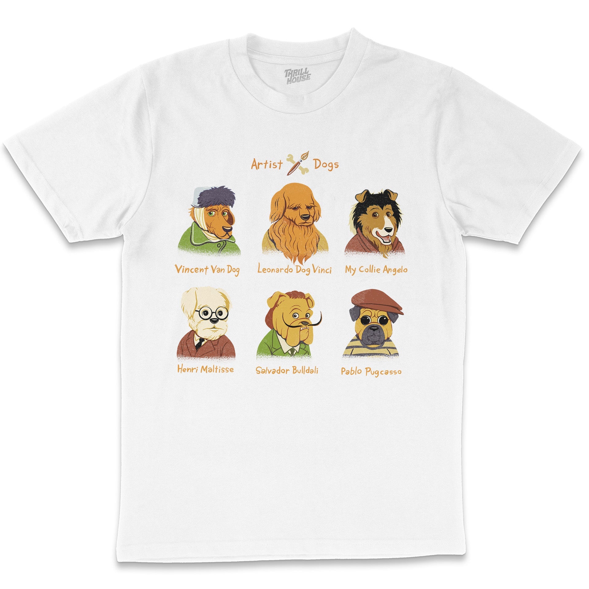 Artist Dogs Dog Puppy Renaissance Van Gogh Painting Artsy Funny Cute Cotton T-Shirt
