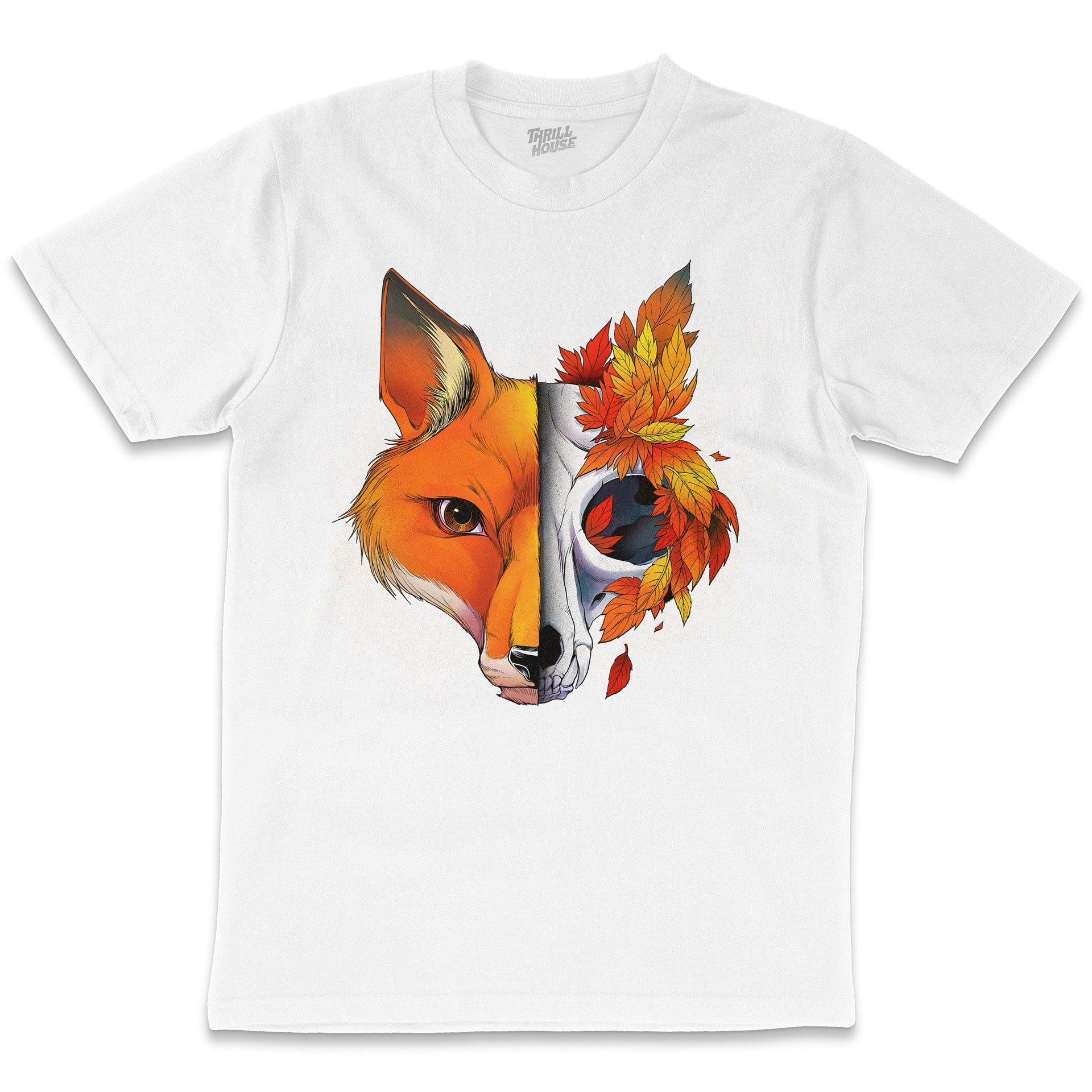 Autumn Fox Cute Animal Season Leaf Nature Artsy Cool Design Cotton T-Shirt