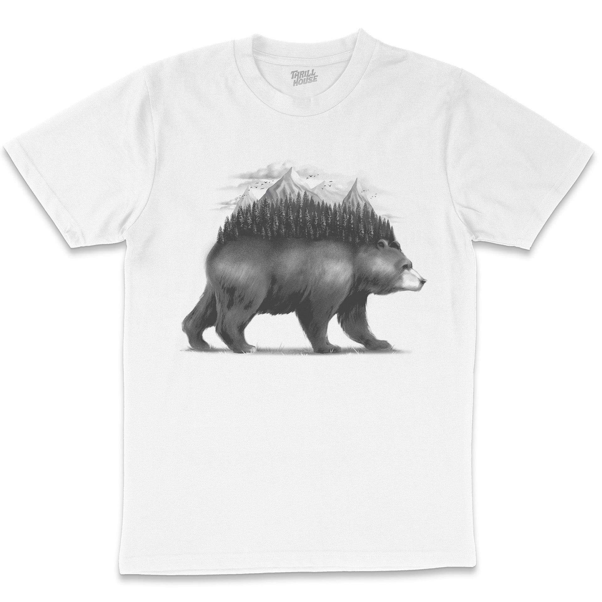 Bear Forest Wild Animal Nature Camping Hiking Woods Arsty Design Cotton T-Shirt
