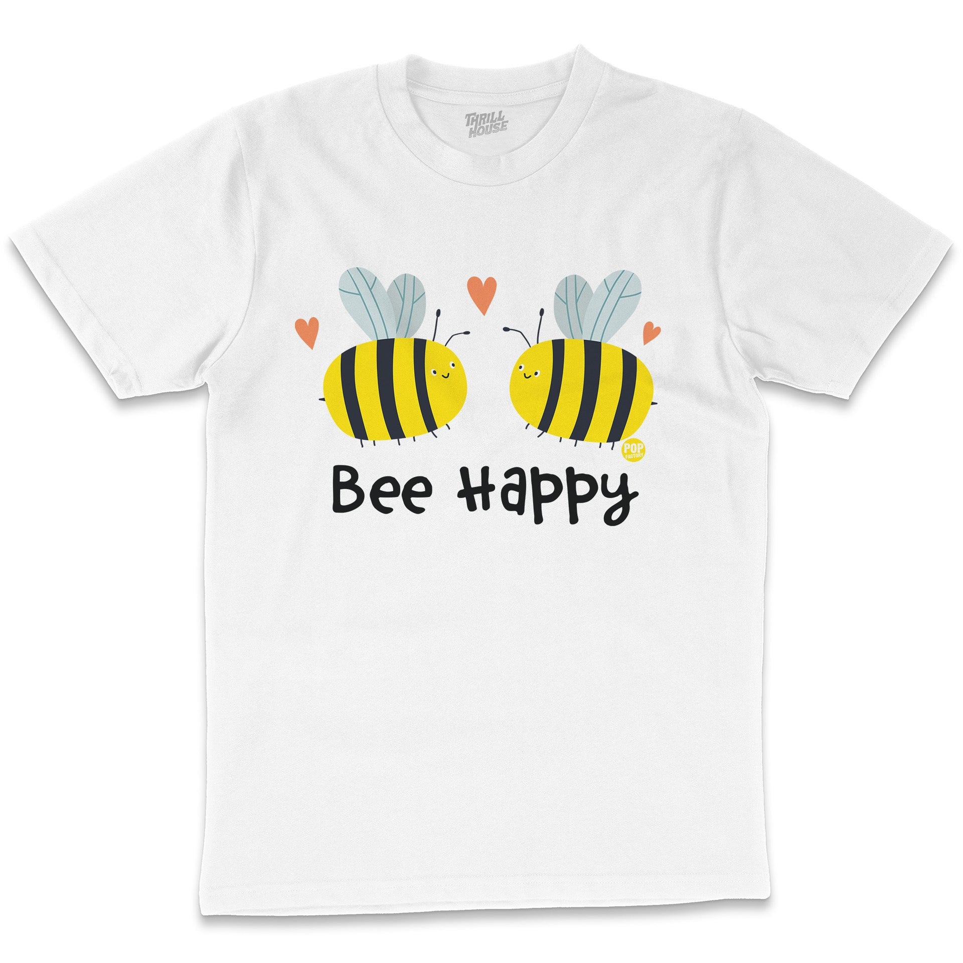 Bee Happy Bees Funny Honey Cute Nature Slogan Pun Cotton T-Shirt
