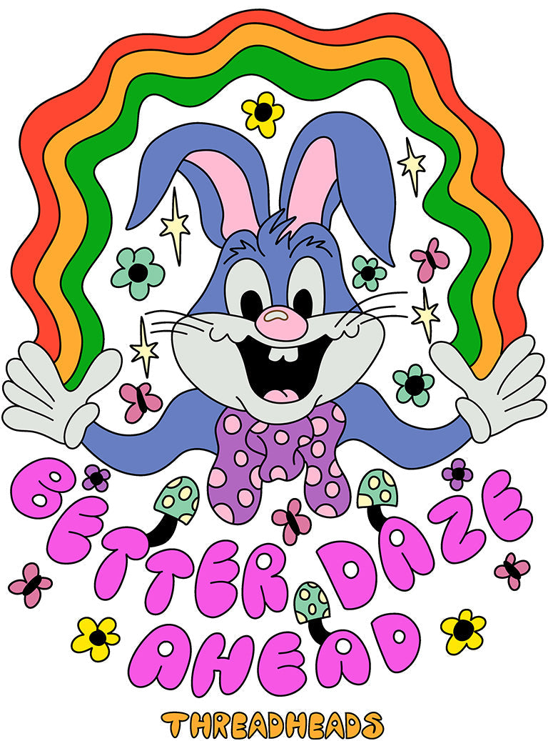 Better Daze Bunny Rabbit Cute Cool Positive Motivational Slogan Rainbow Cotton T-Shirt