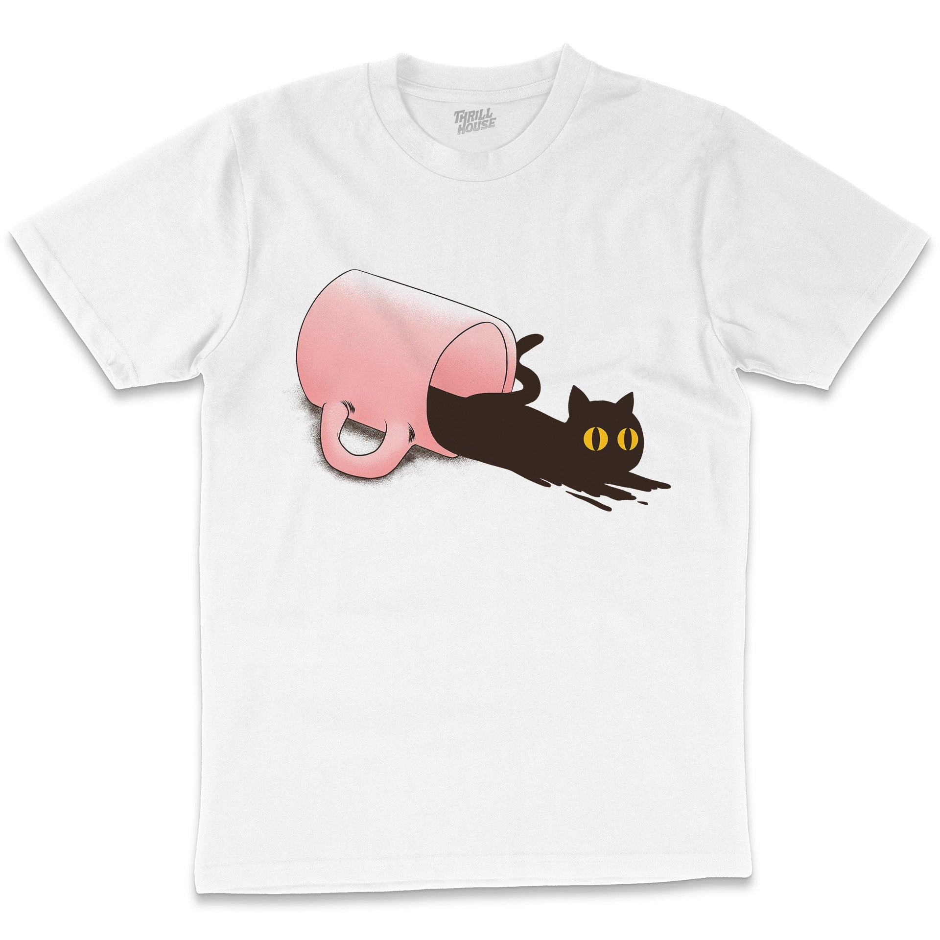 Black Catfee Coffee Caffeine Cat Kitten Funny Artsy Pun Cute Cotton T-Shirt