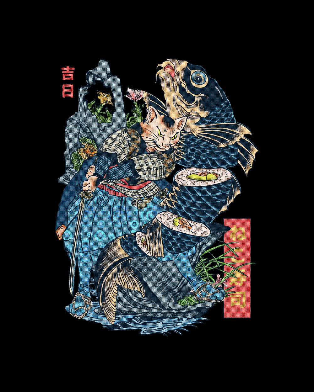 Neko Sushi T-Shirt Australia Online #colour_black