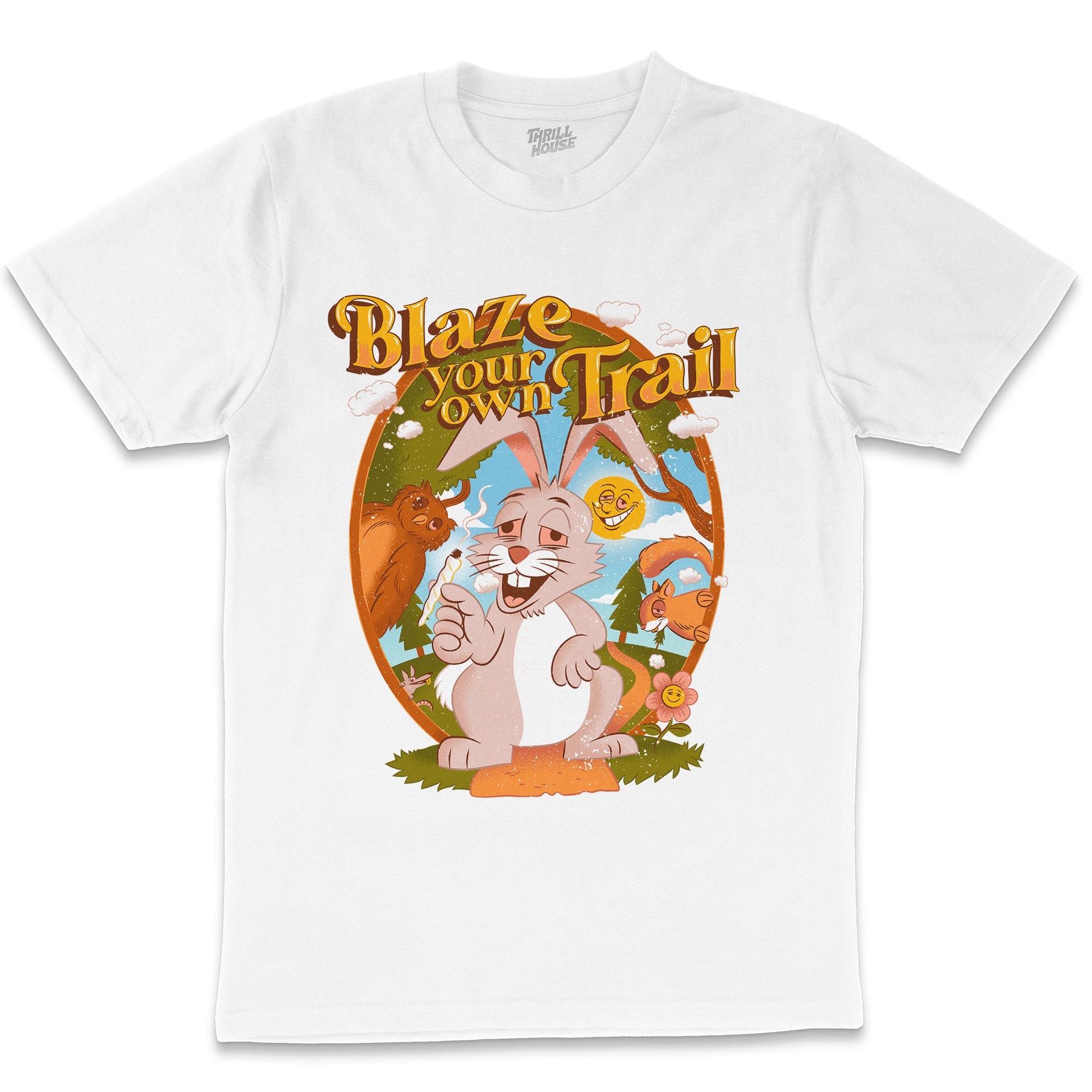 Blaze Your Own Trail Funny Stoner Weed Blunt Bunny Rabbit Slogan Nature Critters Cotton T-Shirt