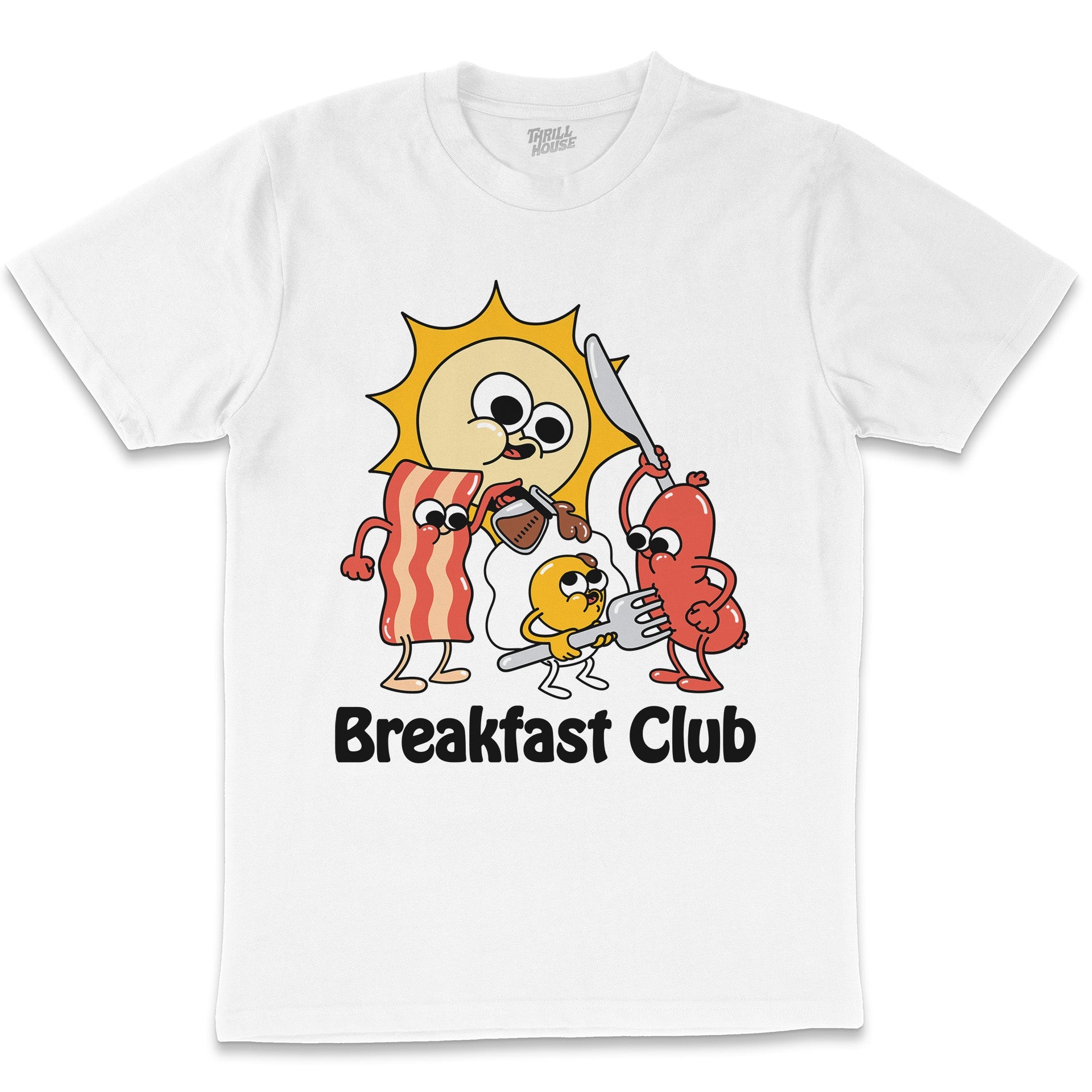 Breakfast Club Funny Foodie Cartoon Bacon Eggs Vintage Retro Cotton T-Shirt