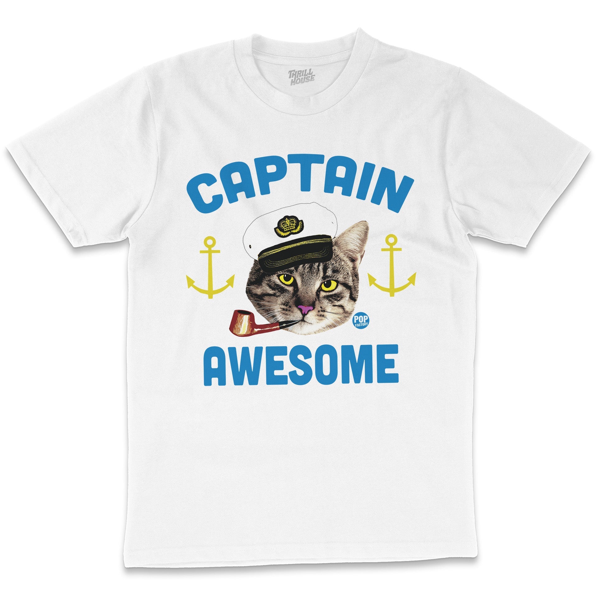Captain Awesome Funny Cat Kitten Boat Ship Sailing Animal Pet Kitty Cotton T-Shirt