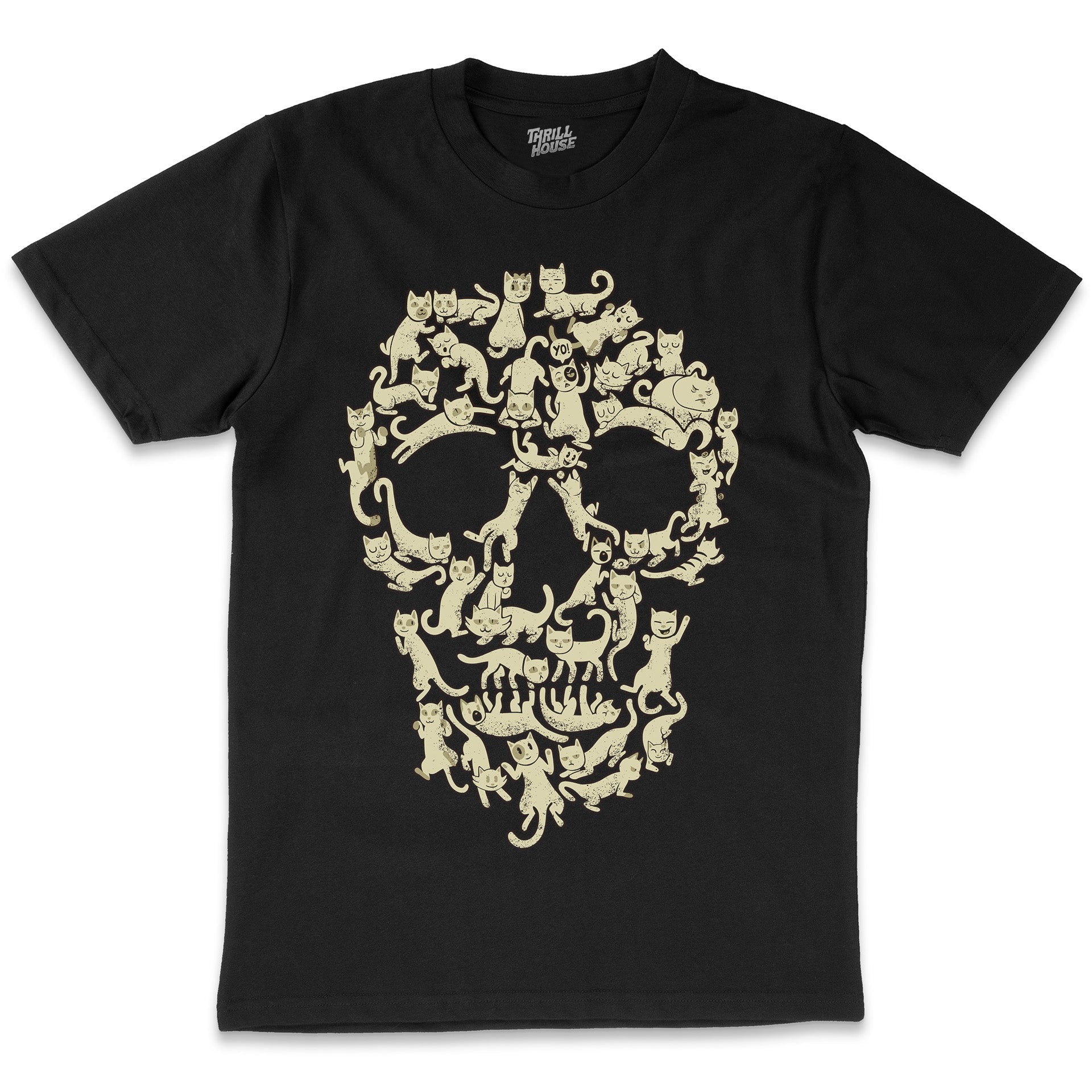 Catskull Cat Skulls Pattern Artsy Kitten Pet Dark Gothic Animal Cool Cotton T-Shirt