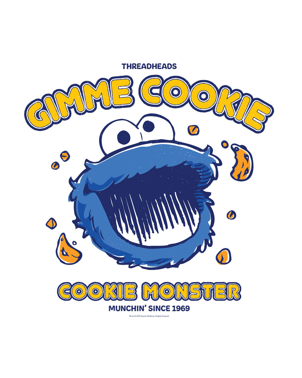Sesame Street Cookie Monster Gimme Cookie Classic Retro Vintage Educational Puppet TV Program Officially Licensed T-Shirt