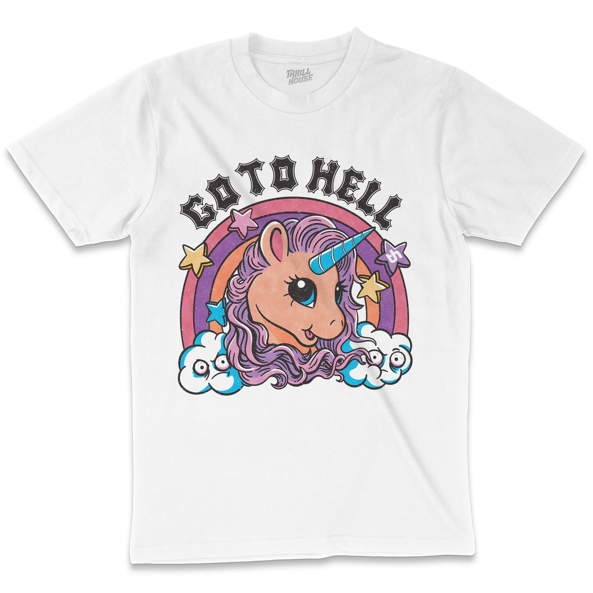 Go to Hell Funny Rude Unicorn Anti-Social Slogan Offensive Cute Fantasy Cotton T-Shirt