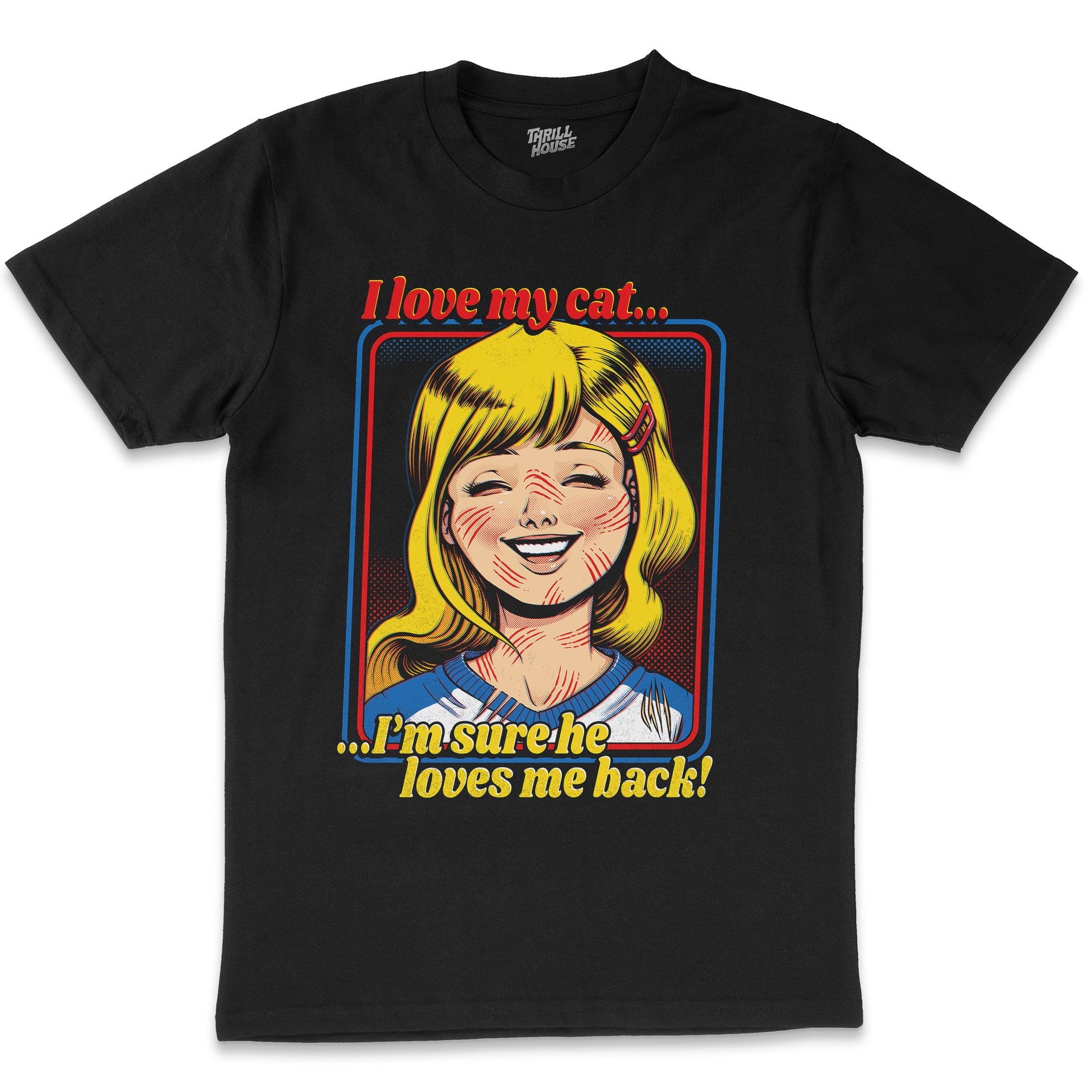 I Love My Cats Retro Cat Scratch Funny Slogan Cotton T-Shirt