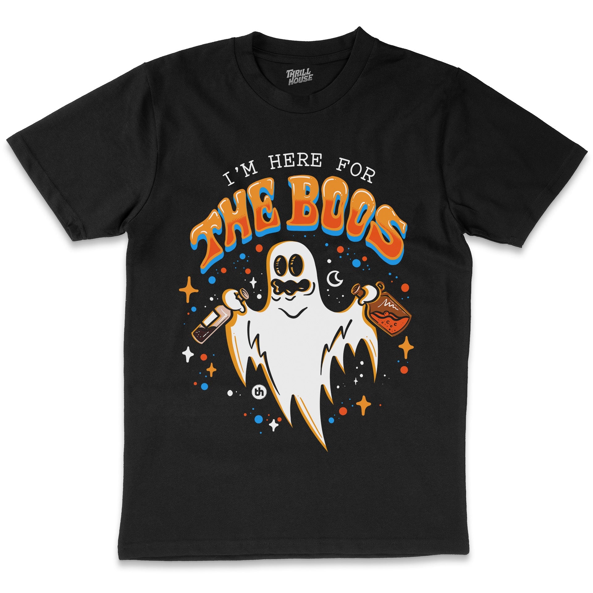 I'm Here for the Boos Funny Ghost Party Beer Booze Halloween Festival Funny Cotton T-Shirt