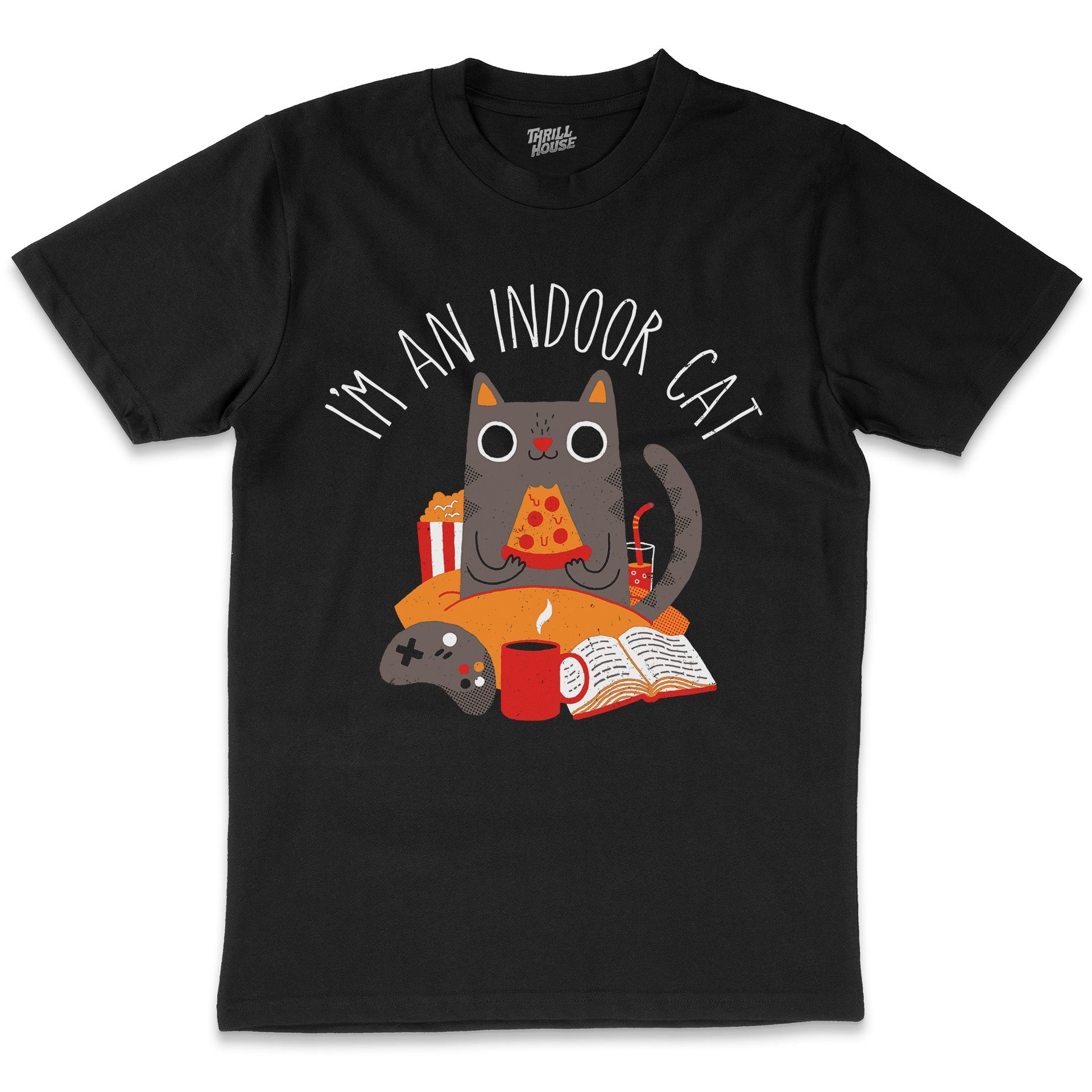 Indoor Cat Funny Kitten Pet Indoors Reading Book Slogan Cotton T-Shirt