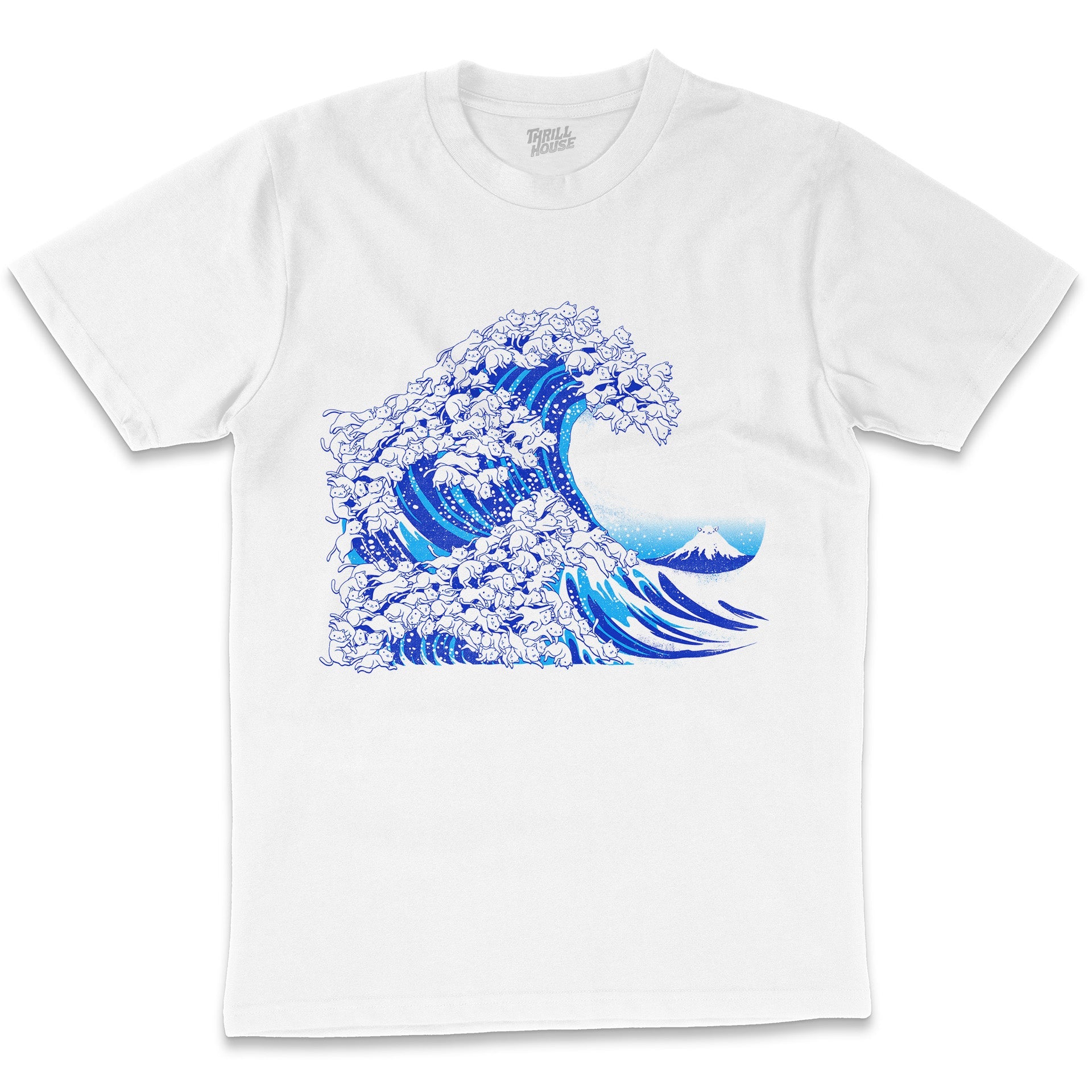 Kanagawa Cat Wave Great Wave Japanese Art Kitten Kitty Animal Artsy Cotton T-Shirt