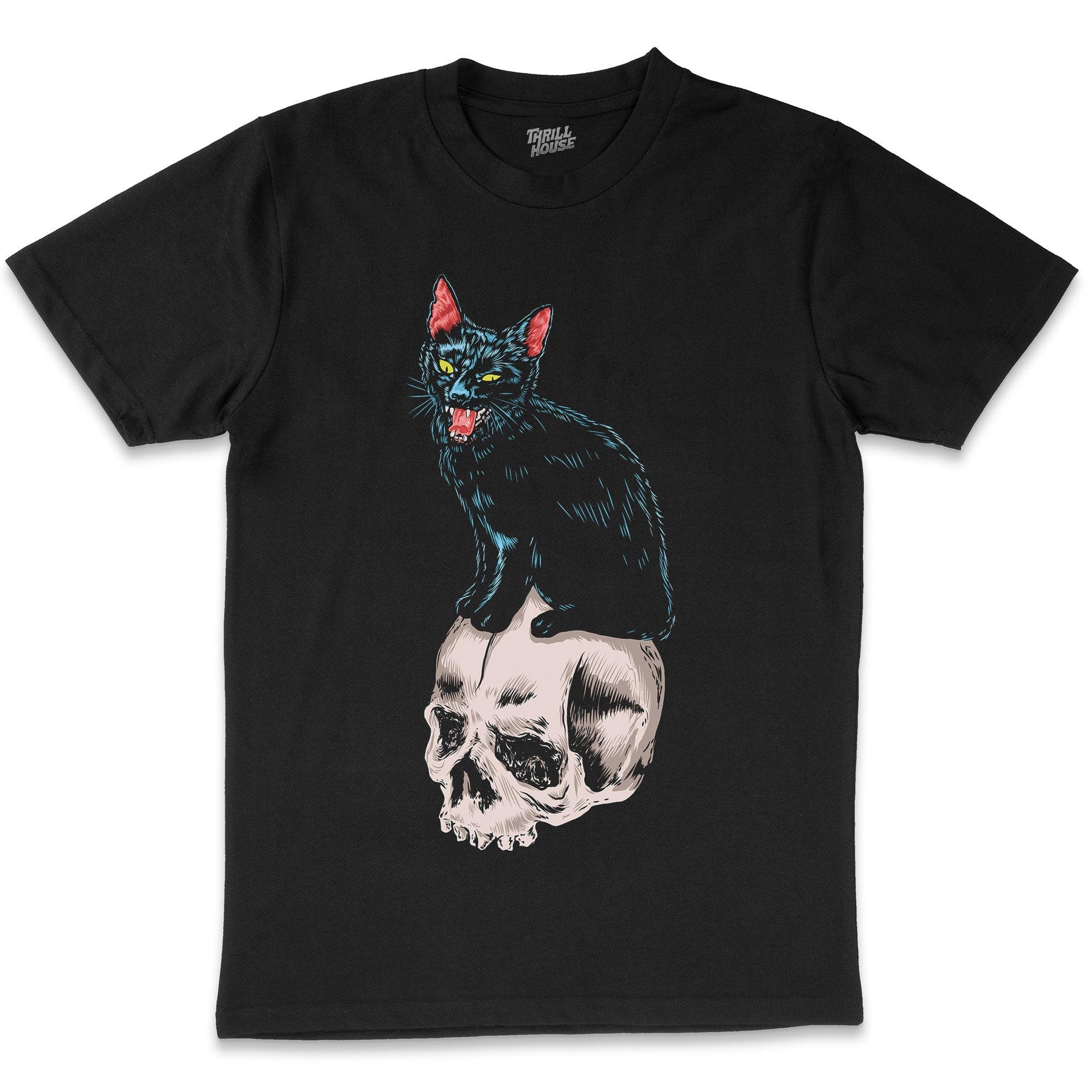 Nevermeow Skull Black Cat Kitten Morbid Dark Death Artsy Cotton T-Shirt