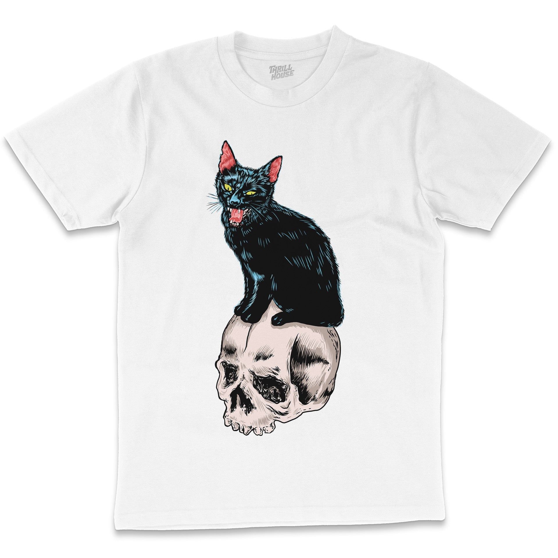 Nevermeow Skull Black Cat Kitten Morbid Dark Death Artsy Cotton T-Shirt