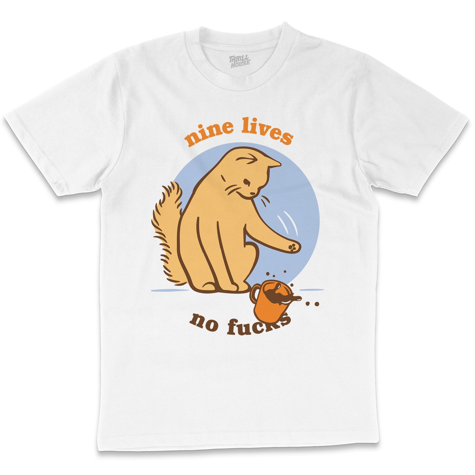 Nine Lives No Fucks Funny Angry Cat Kitten Coffee Pet Humour Cotton T-Shirt