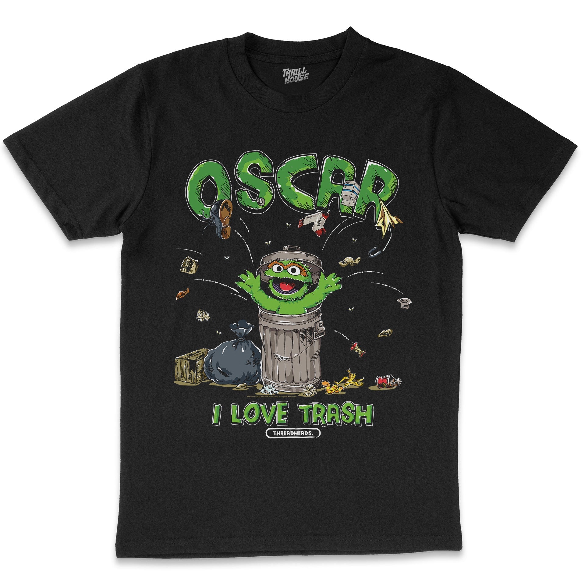 Sesame Street Oscar I Love Trash Classic Retro Vintage Educational Puppet TV Program Officially Licensed T-Shirt