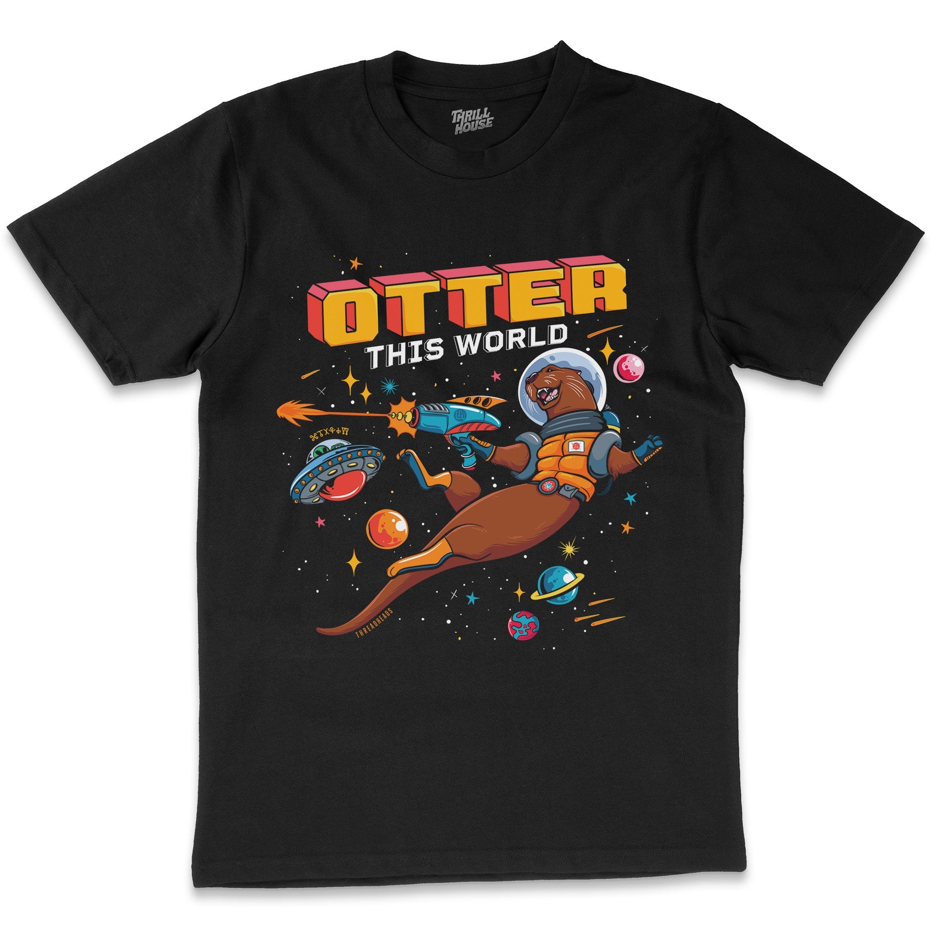 Otter this World Space Galaxy Animal Planets Stars Astronaut Parody Sci-Fi Cotton T-Shirt