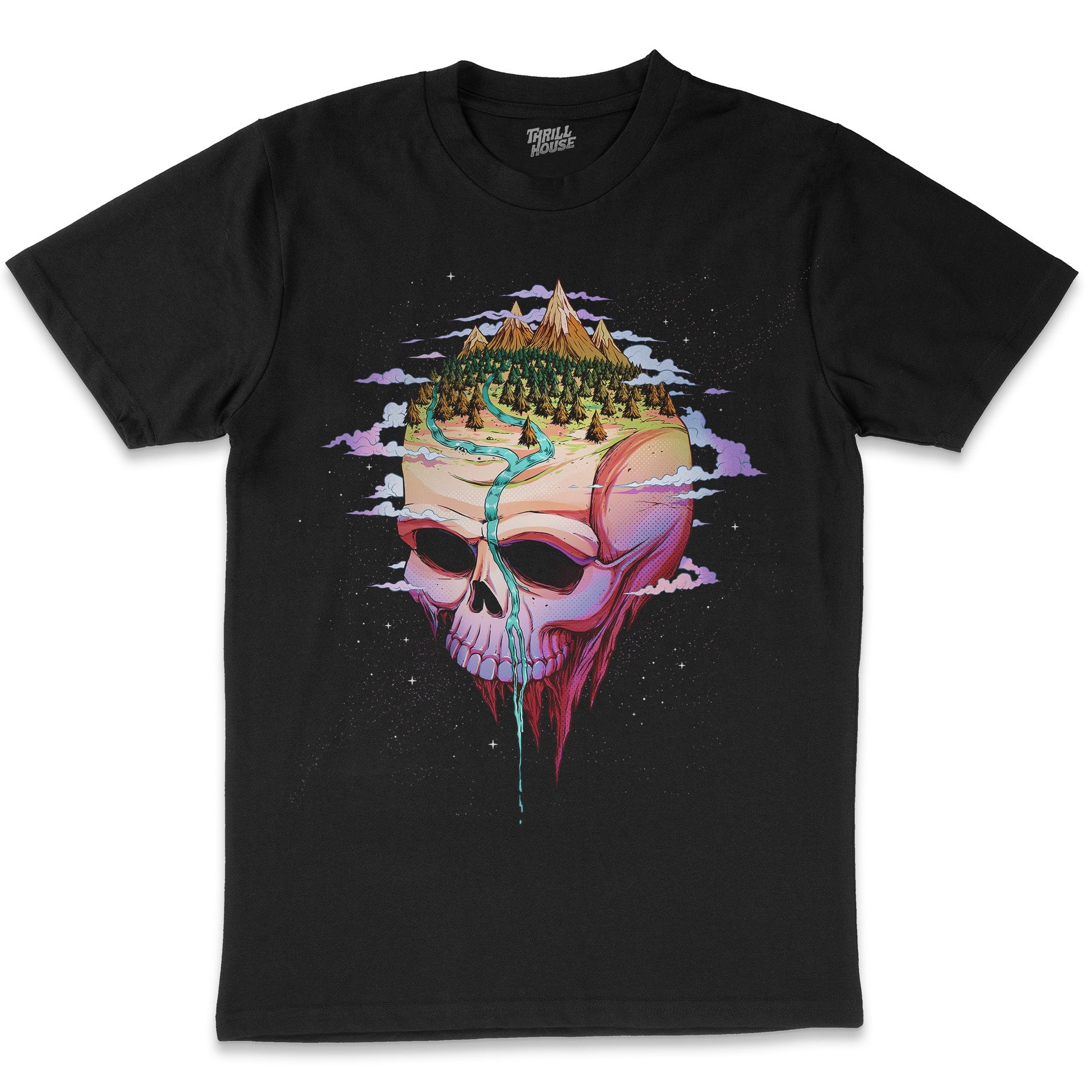 Planet Skull Artsy Outdoors Nature Mountains Dark Design Cotton T-Shirt