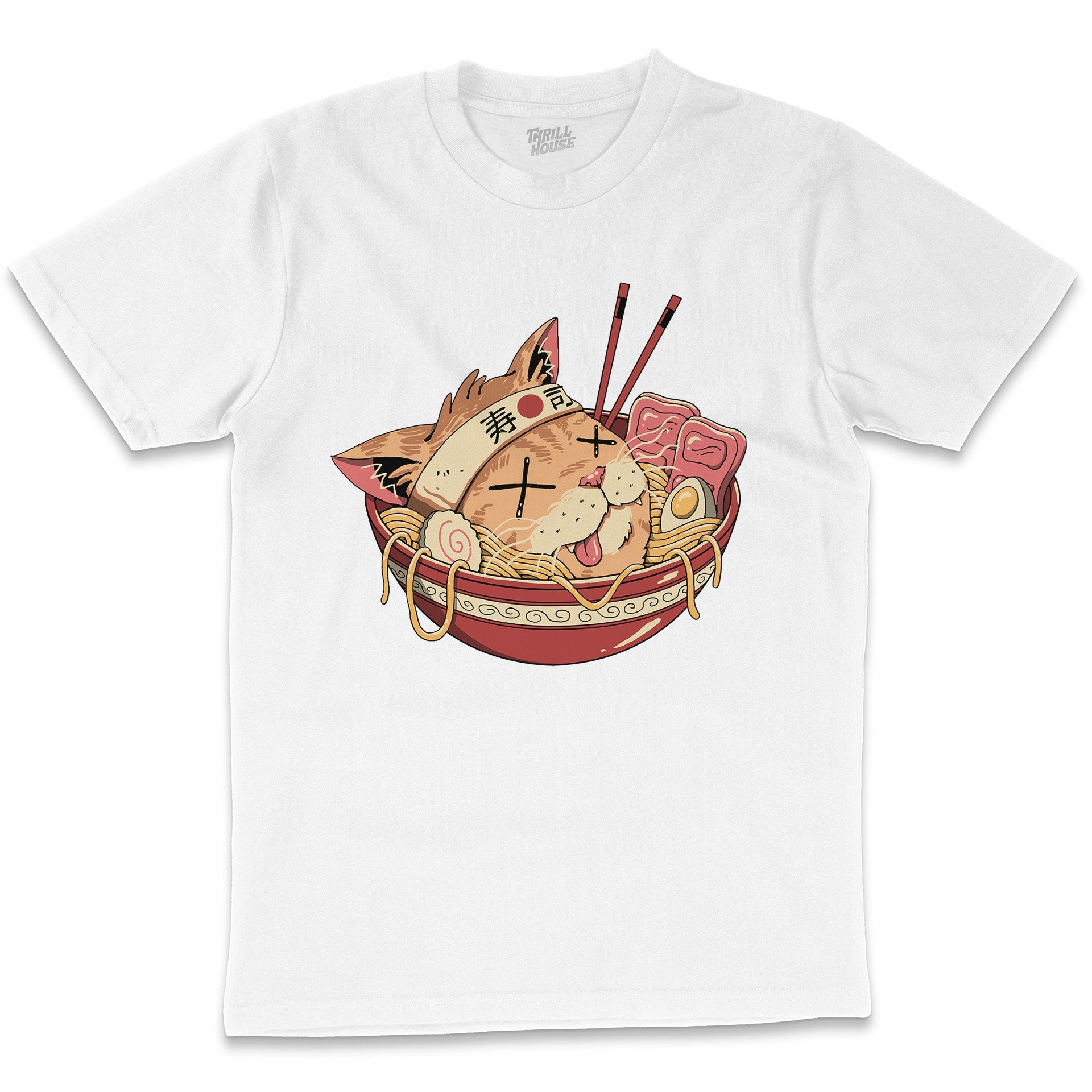 Ramen Catabuki Cat Kitten Dark Humour Noodles Japanese Japan Foodie Cotton T-Shirt