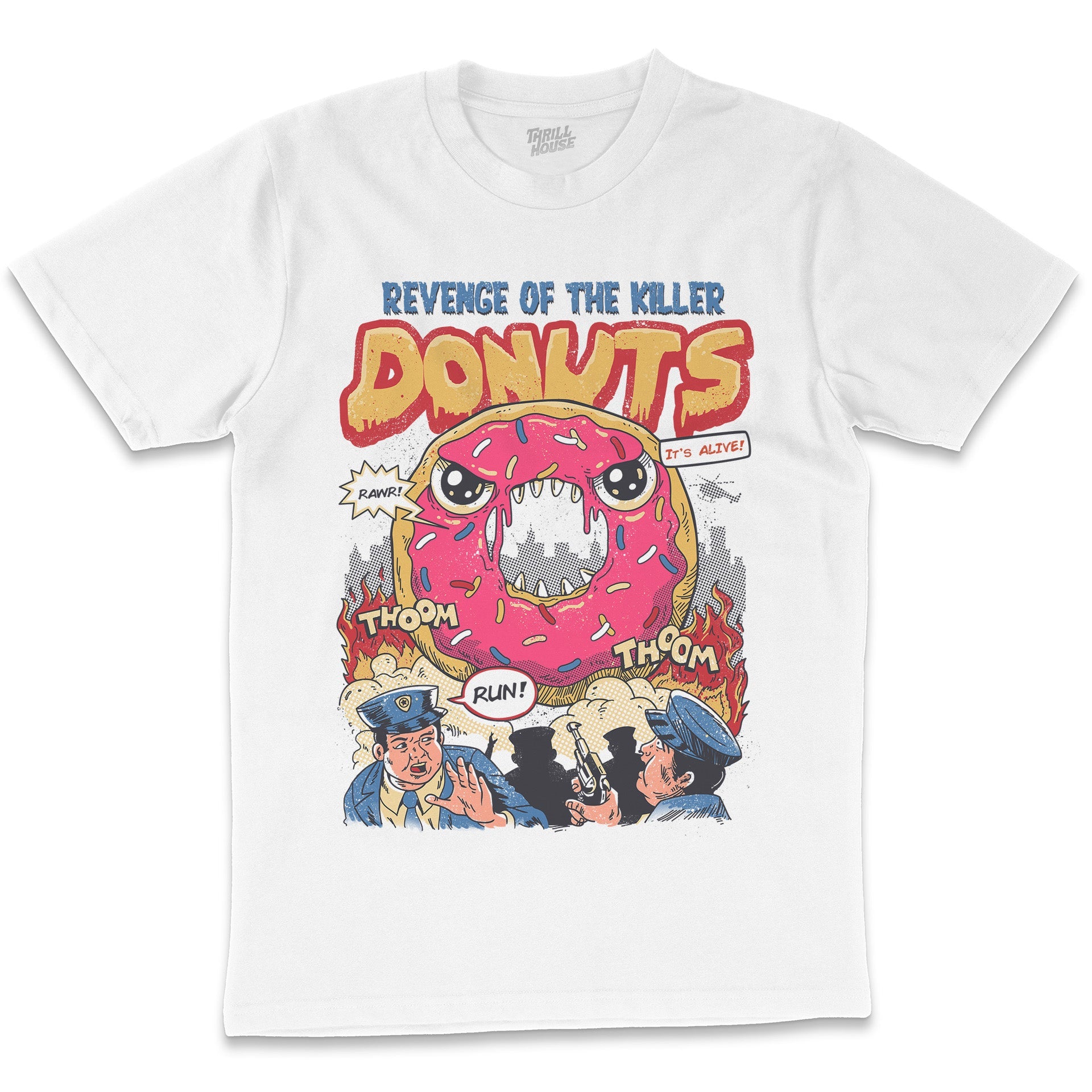 Revenge of the Killer Donuts Donut Food Snack B Movie Police Spoof Funny Cotton T-Shirt