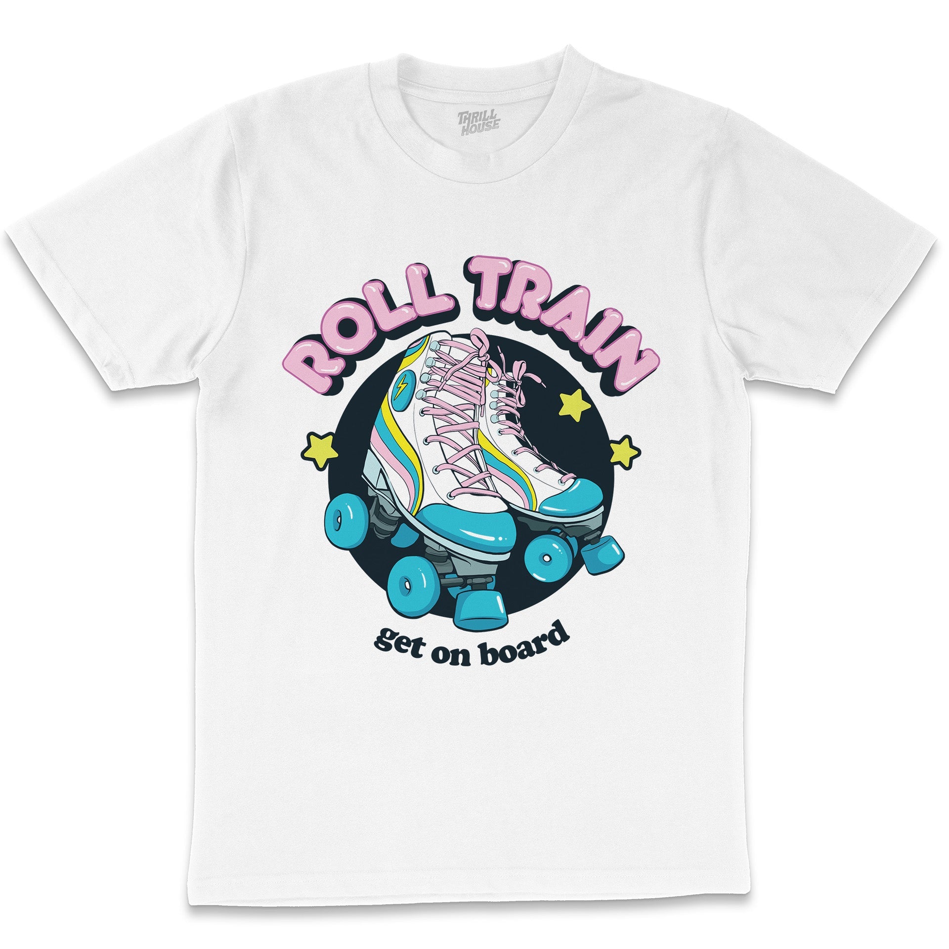 Roll Train Retro Vintage Roller Skates Roller Derby Fun Cotton T-Shirt
