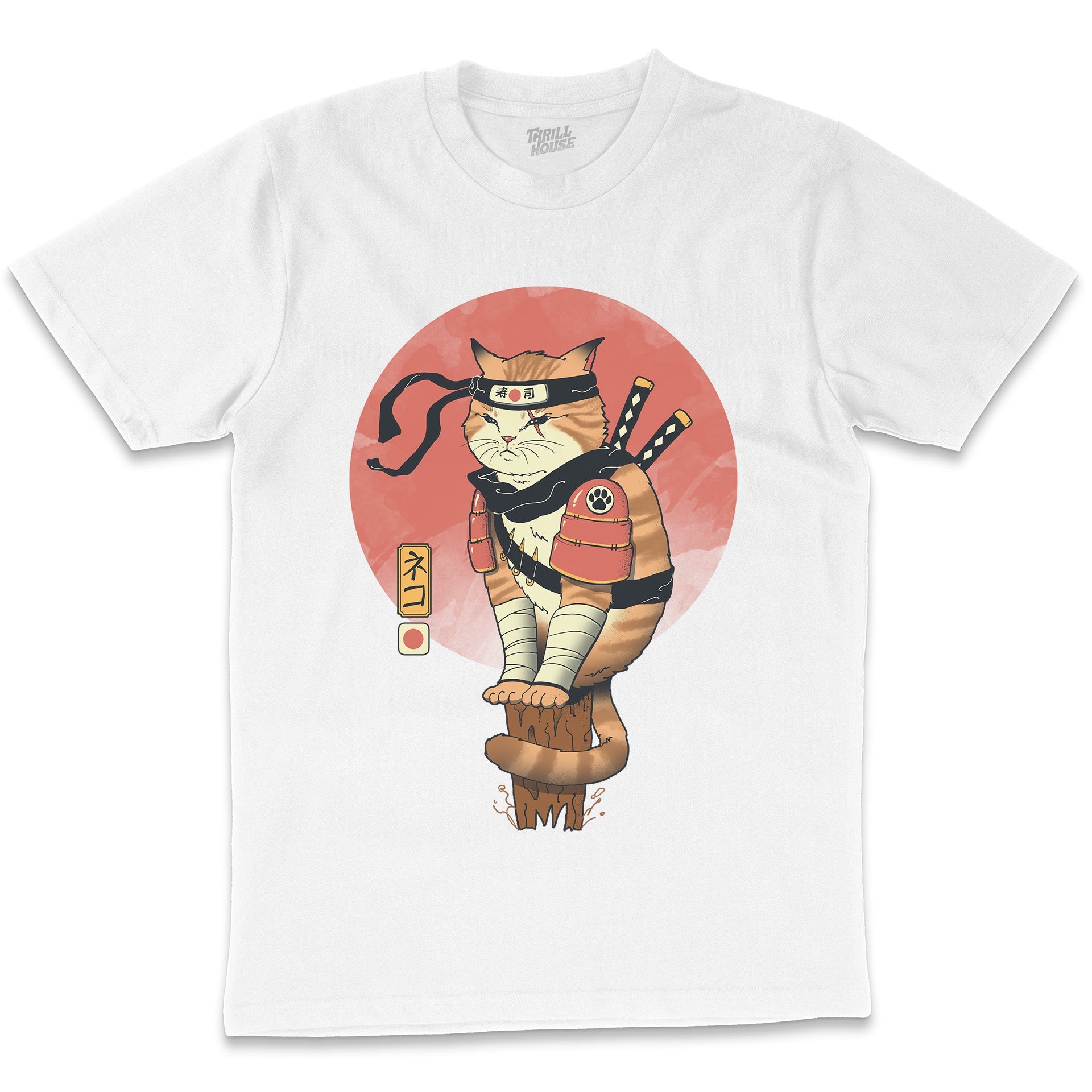 Shinobi Cat Kitten Samurai Japan Japanese Warrior Funny Pet Animal Anime Manga Cotton T-Shirt