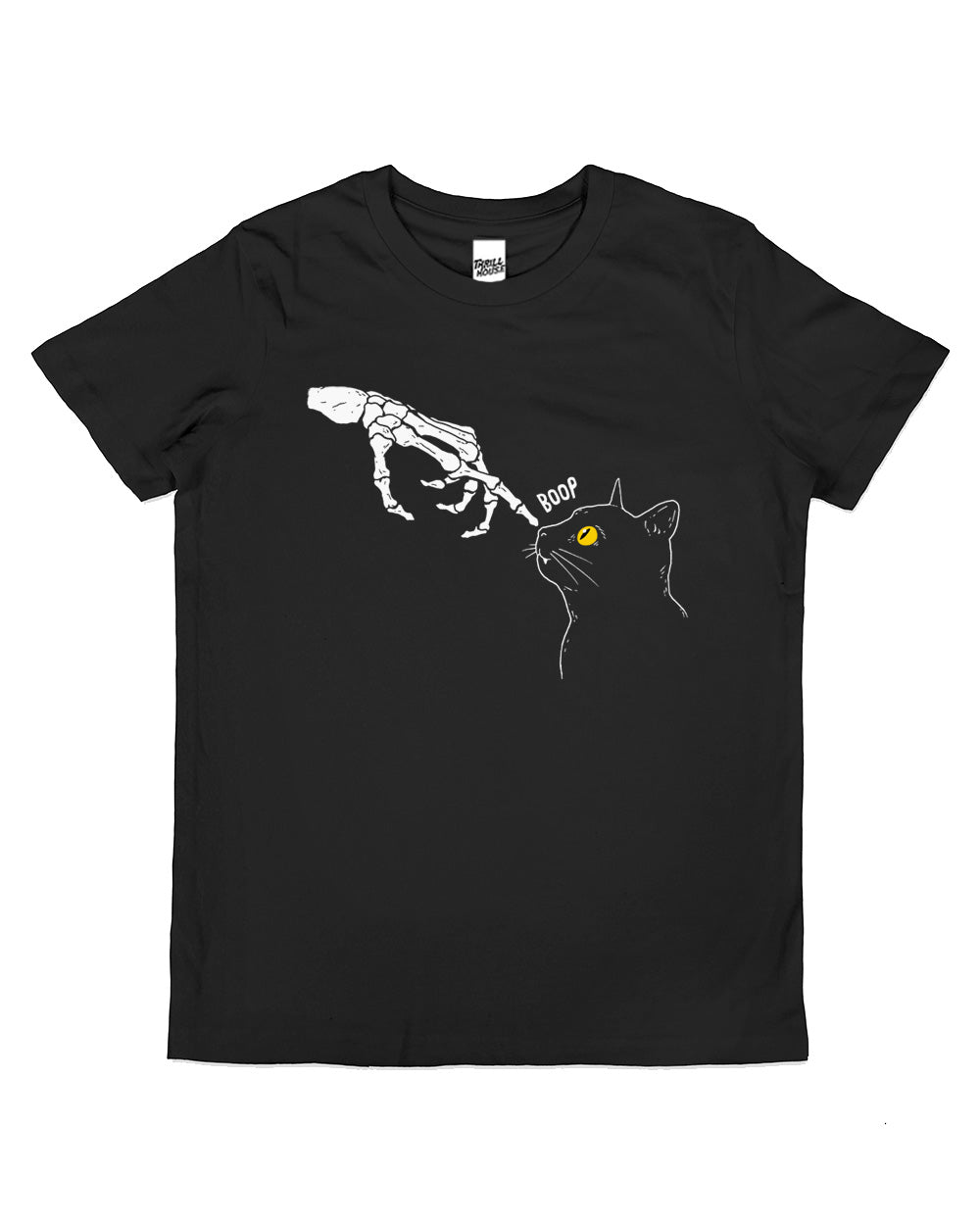 Kids Spooky Boop Cat Skeleton Hand Funny Cute Cool Cotton Novelty T-Shirt
