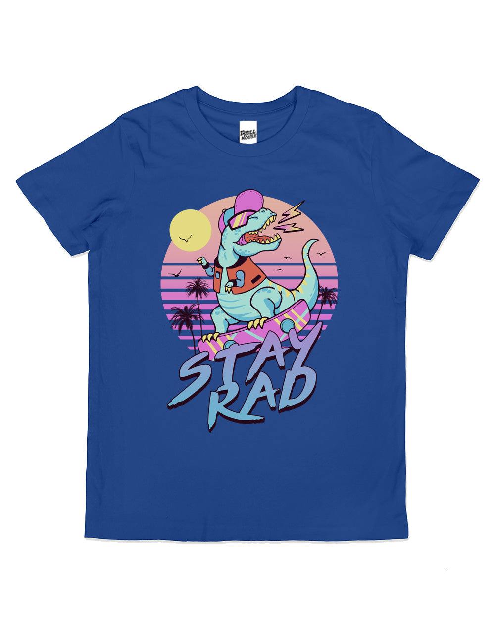 Stay Rad Kids T-Rex Dinosaur Skate Retro 80's Cute Cool Cotton Novelty T-Shirt