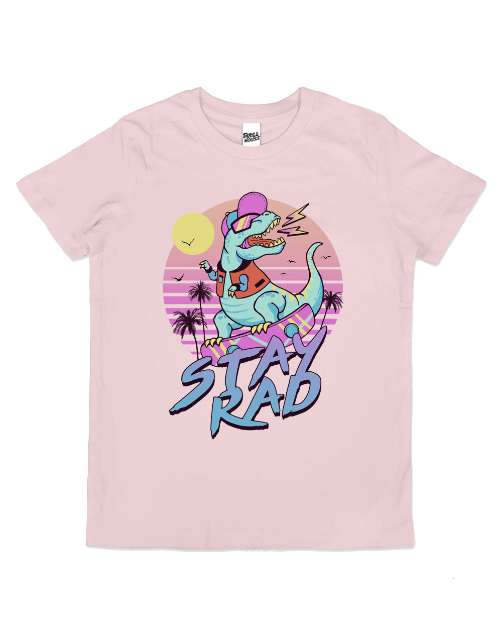 Stay Rad Kids T-Rex Dinosaur Skate Retro 80's Cute Cool Cotton Novelty T-Shirt