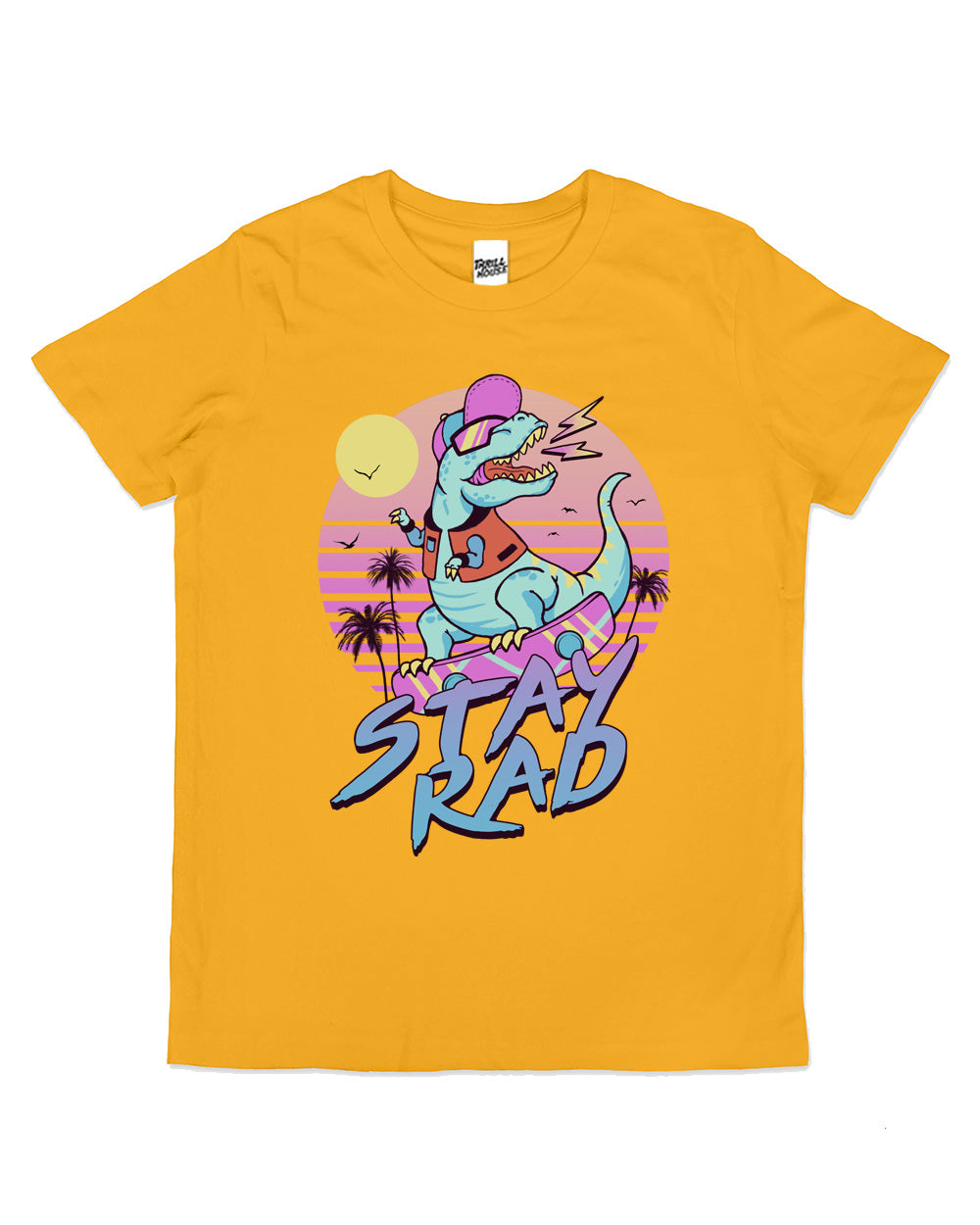 Stay Rad Kids T-Rex Dinosaur Skate Retro 80's Cute Cool Cotton Novelty T-Shirt