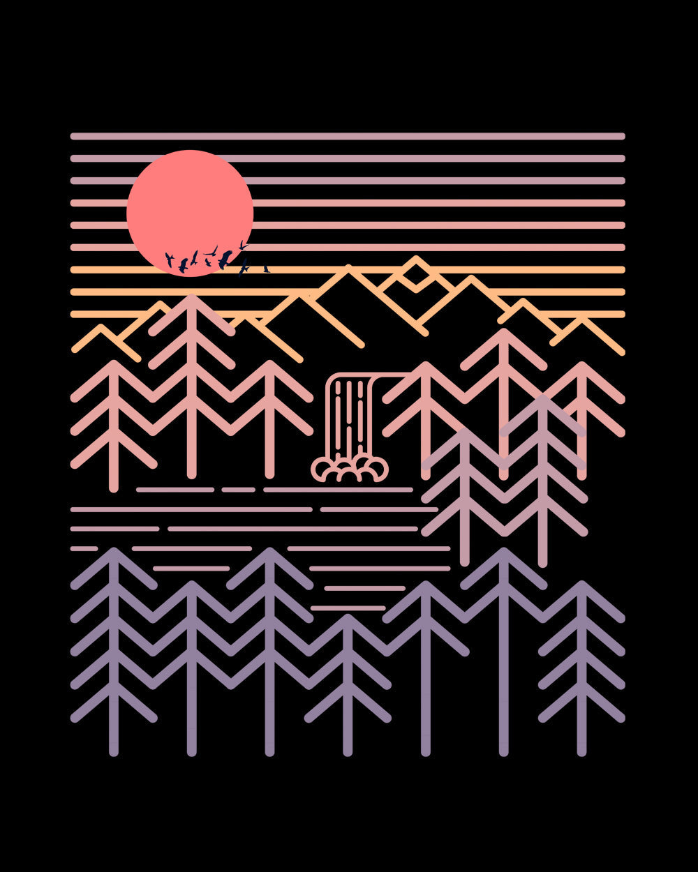 Sunset Valley Outdoors Camping Fishing Wildlife Wilderness Hiking Artsy Artistic Cotton T-Shirt