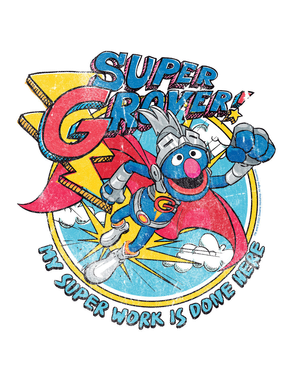 Sesame Street Super Grover Vintage Classic Retro Vintage Educational Puppet TV Program Officially Licensed T-Shirt