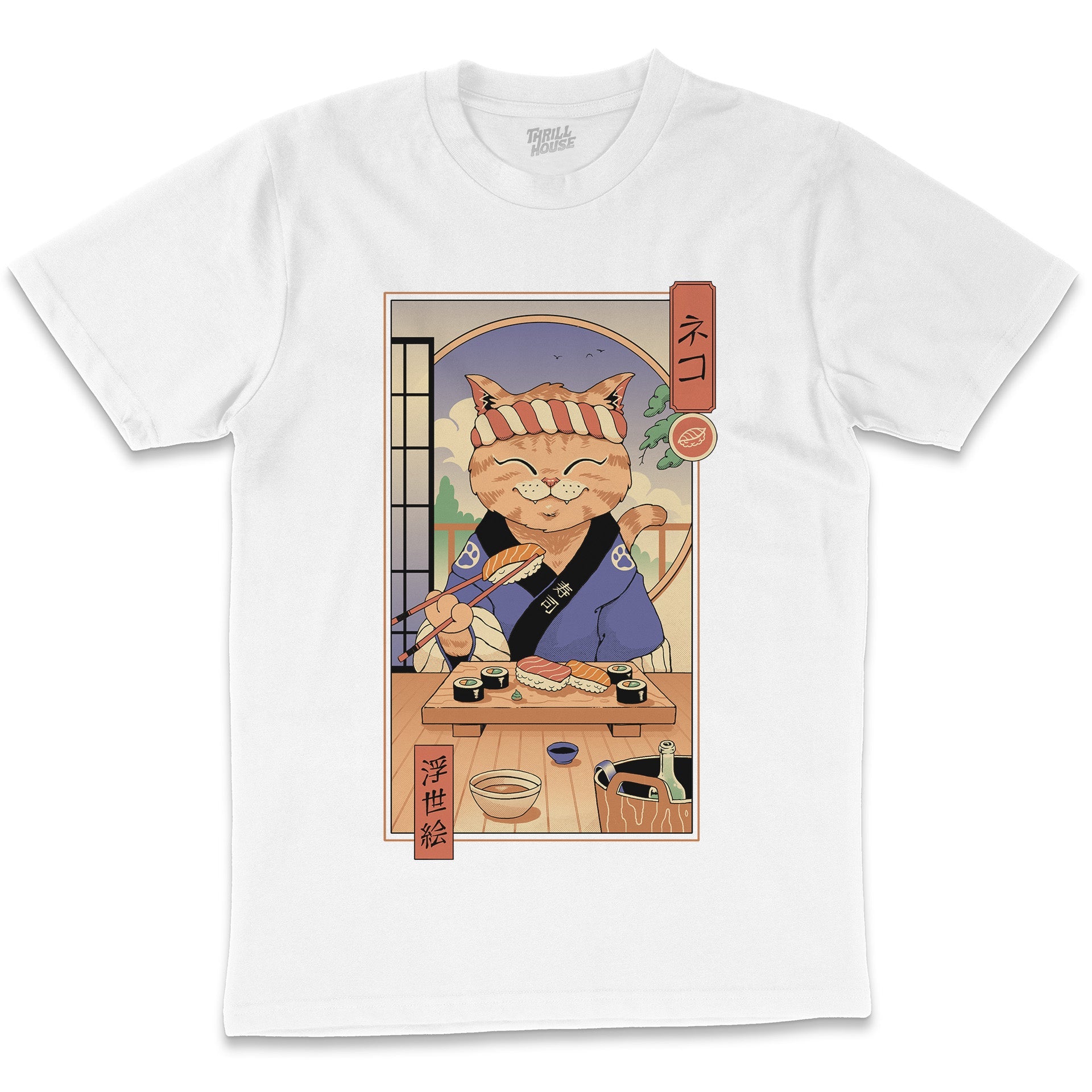 Sushi Cat in Edo Japanese Japan Kitten Food Foodie Cute Animal Artsy Cotton T-Shirt