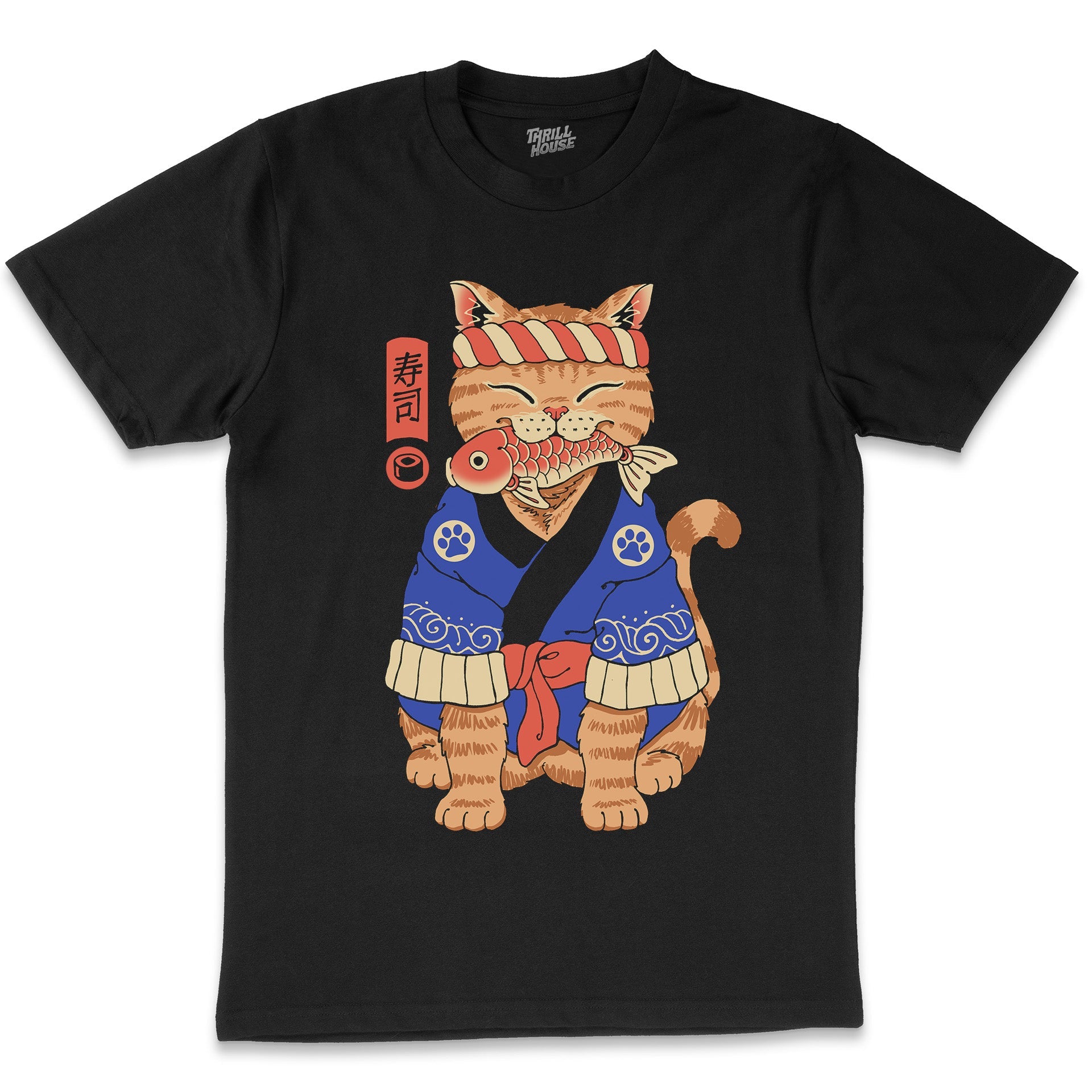Sushi Cat Meowster Japanese Japan Kitten Fish Food Foodie Cute Animal Artsy Cotton T-Shirt