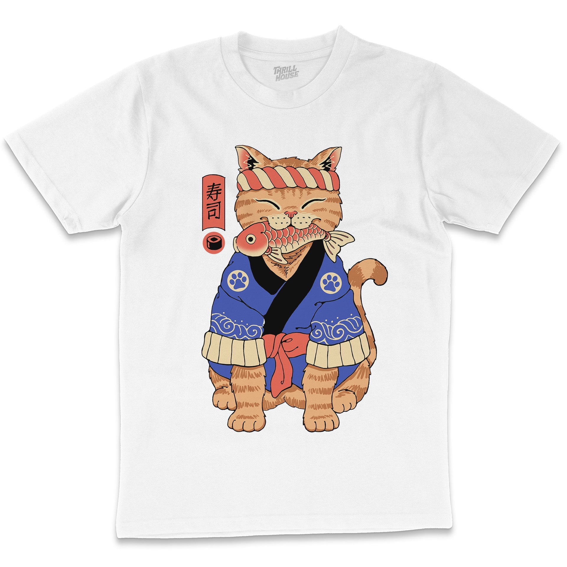 Sushi Cat Meowster Japanese Japan Kitten Fish Food Foodie Cute Animal Artsy Cotton T-Shirt