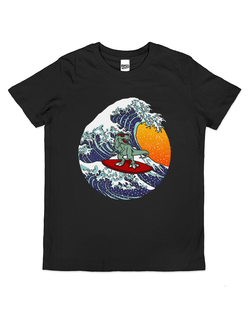 T-Rex Wave Dinosaur Surfing Beach Japanese Cute Cool Cotton Novelty T-Shirt