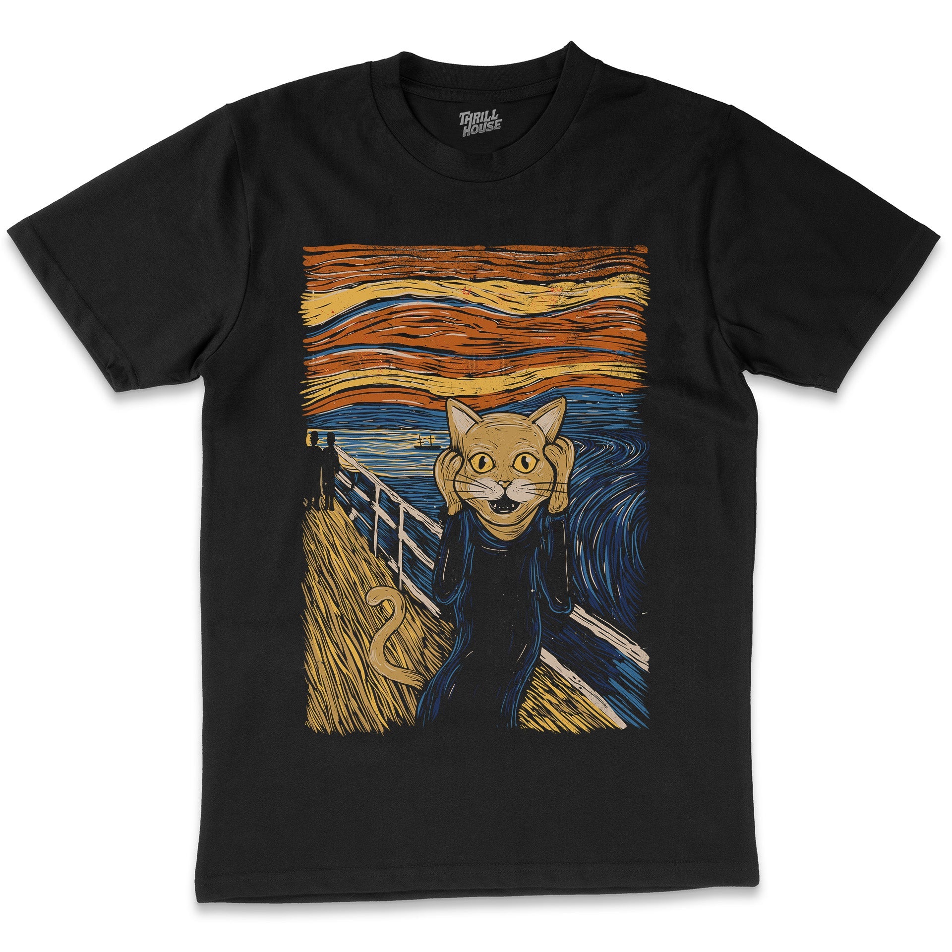 The Purr Funny Cat Kitten Scream Edvard Munch Art Parody Artsy Animal Painting Cotton T-Shirt
